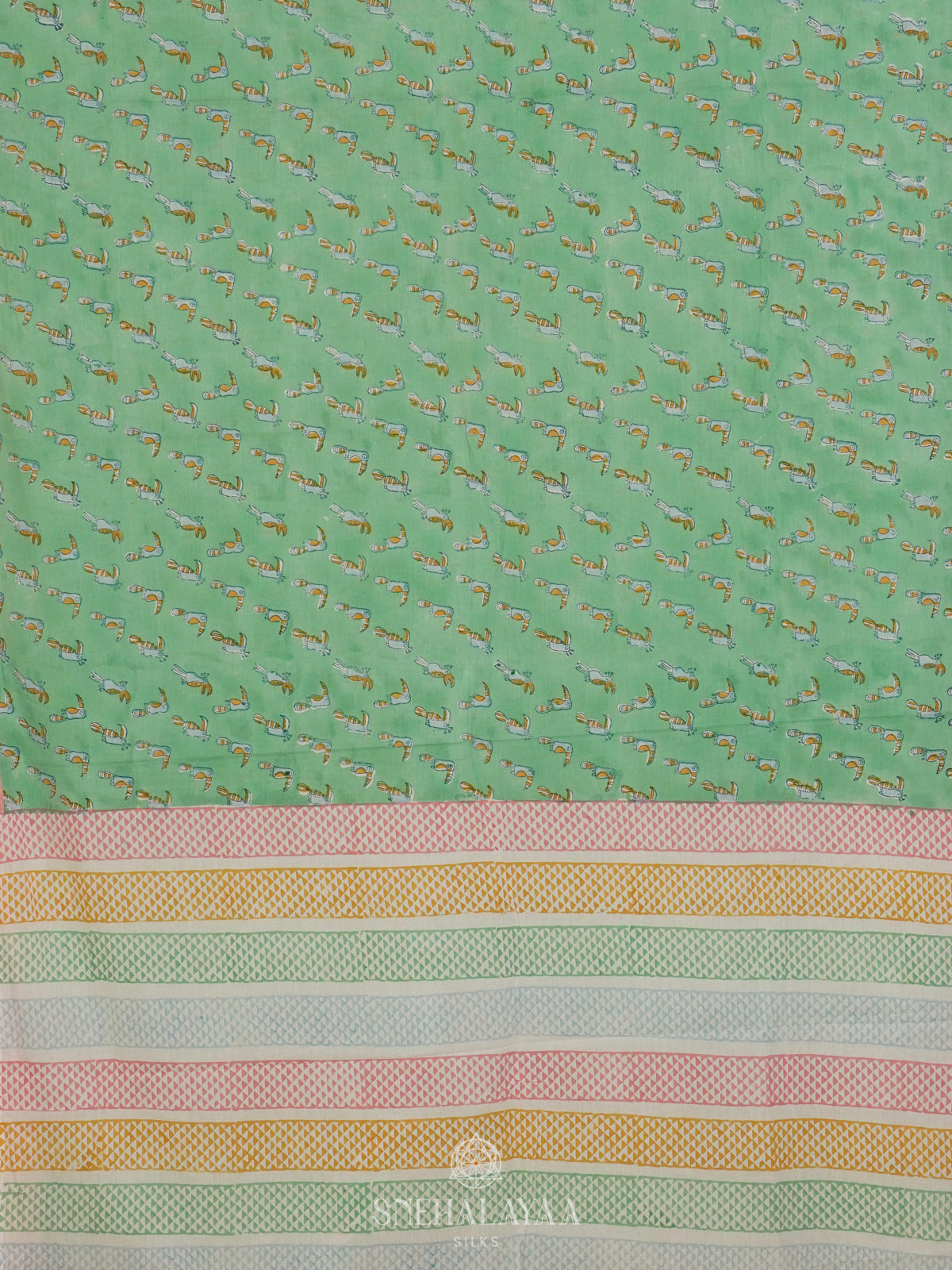 Mint Green Jaipur Cotton Saree