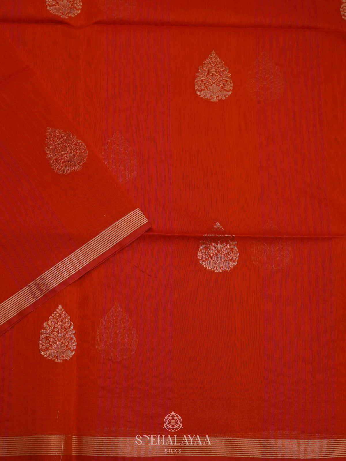 Rust Orange Kora Silk Cotton Saree