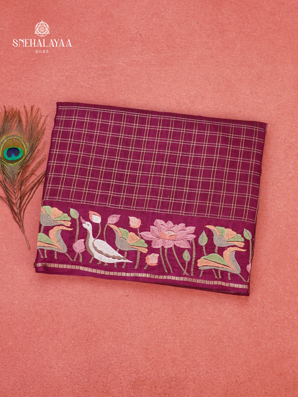 Purple Munga Tussar Embroidery Saree