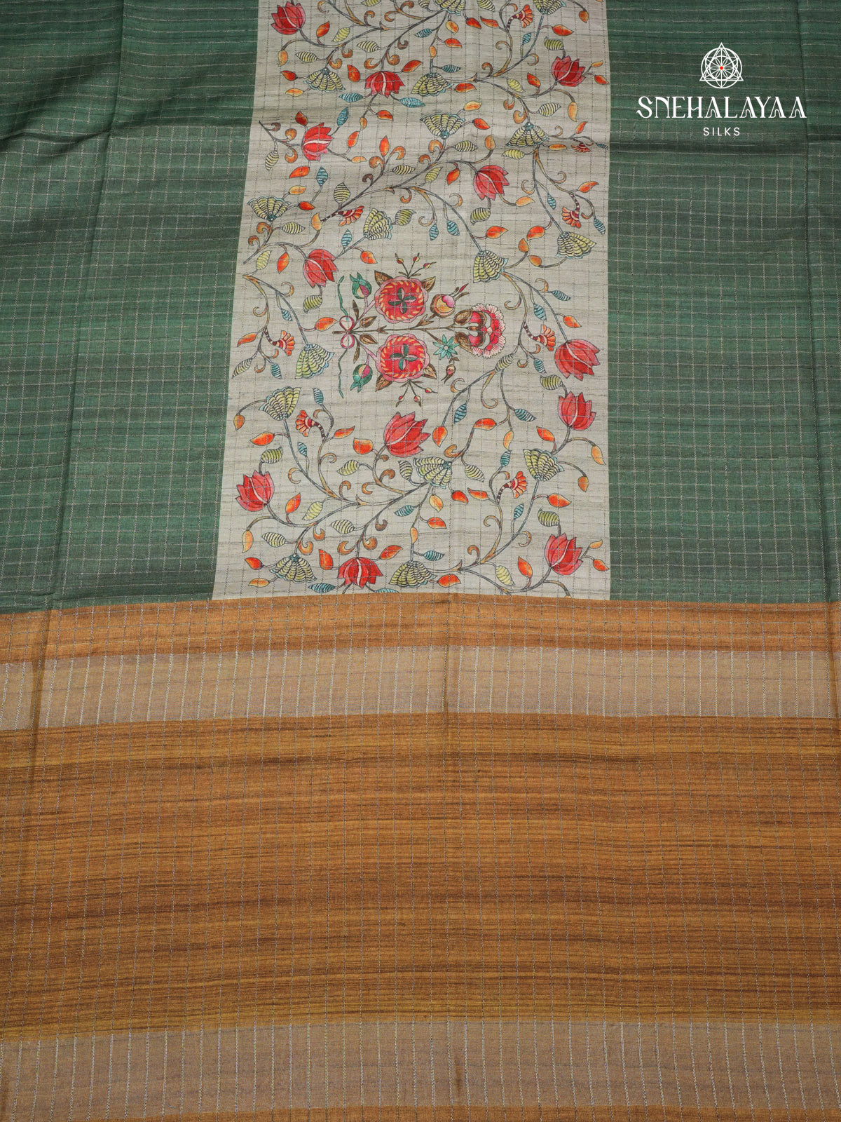 Grey Floral Printed Tussar Saree