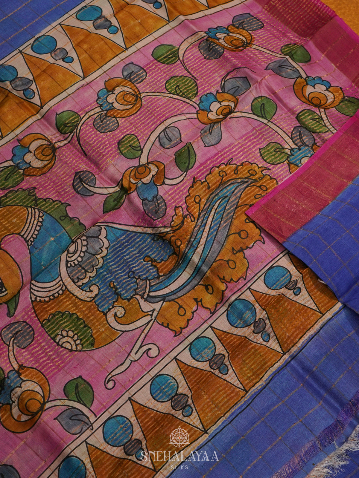 Navy Blue Tussar Saree