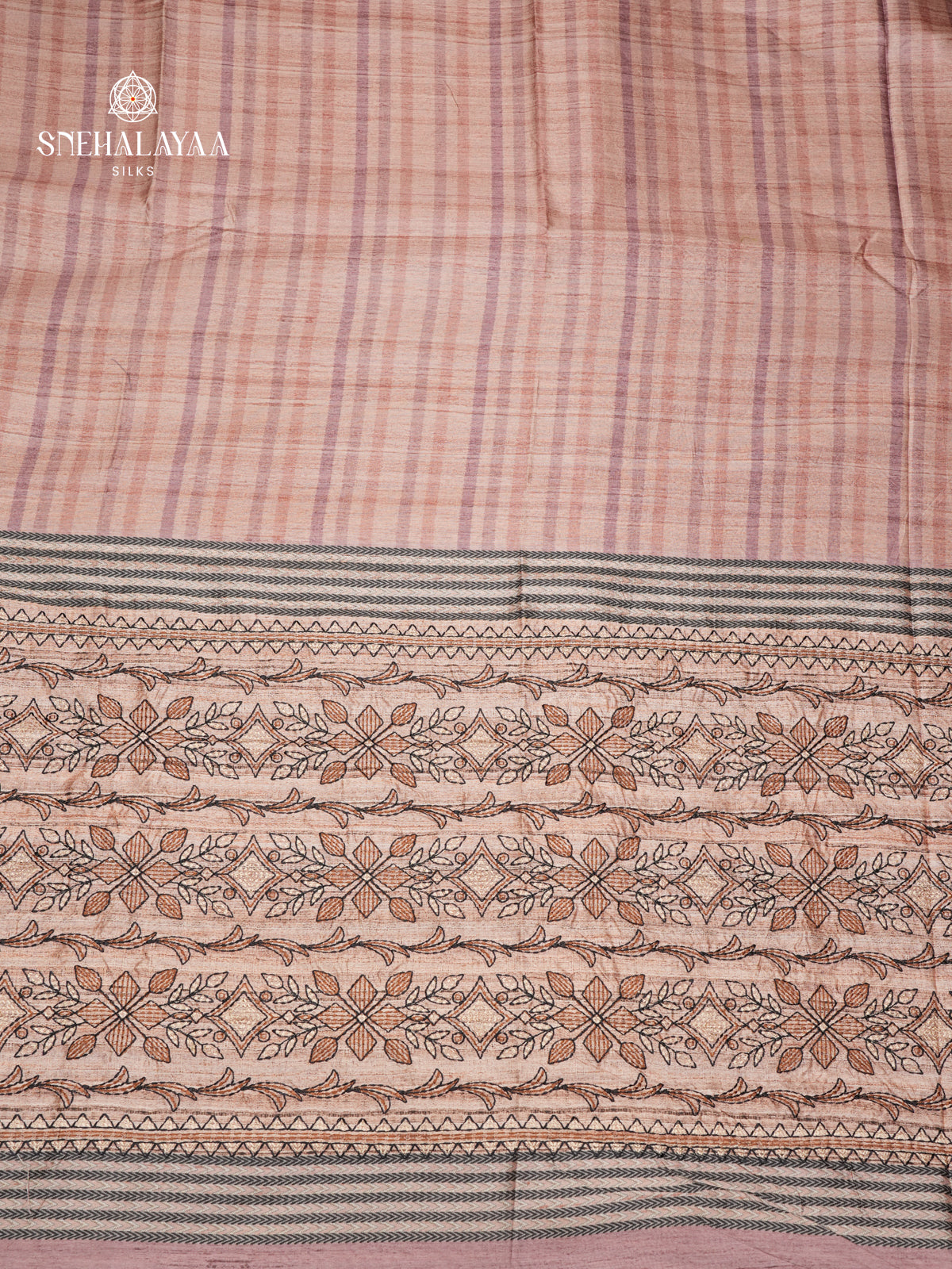 Beige Tussar Embroidery Saree