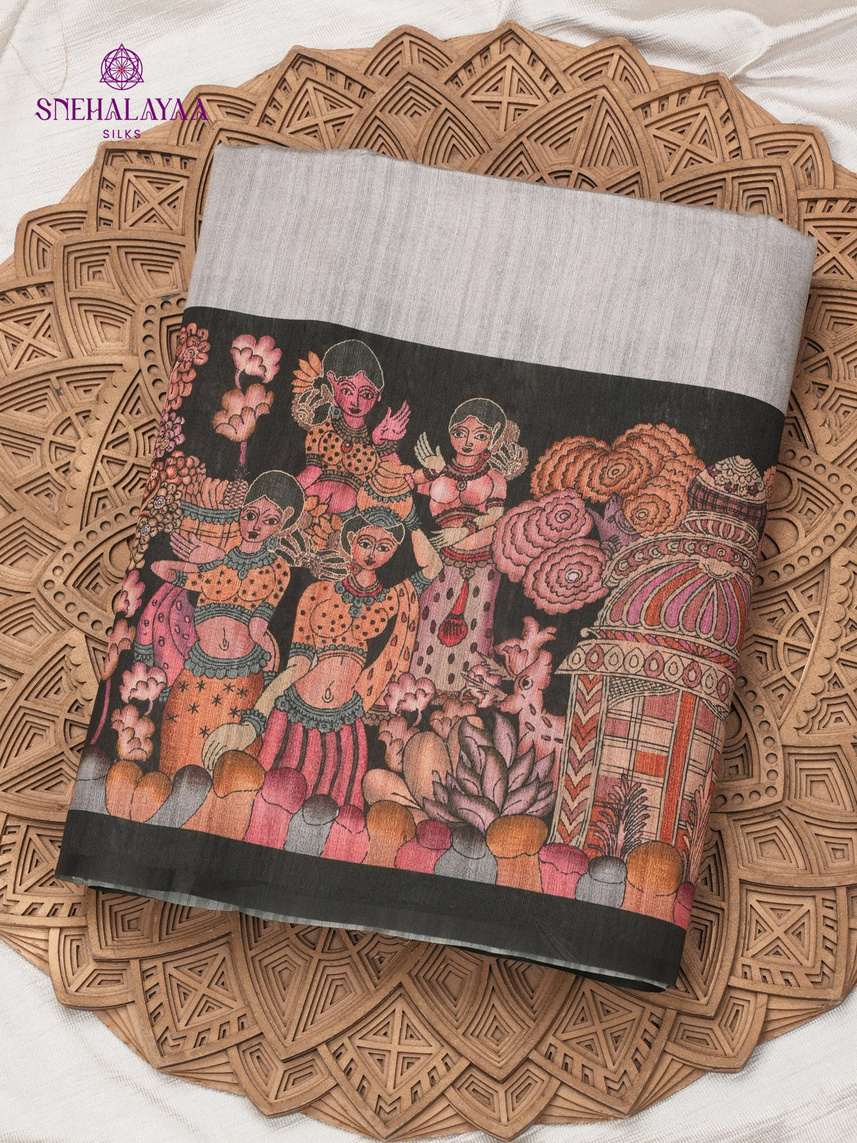 Grey Kalamkari Tussar Saree