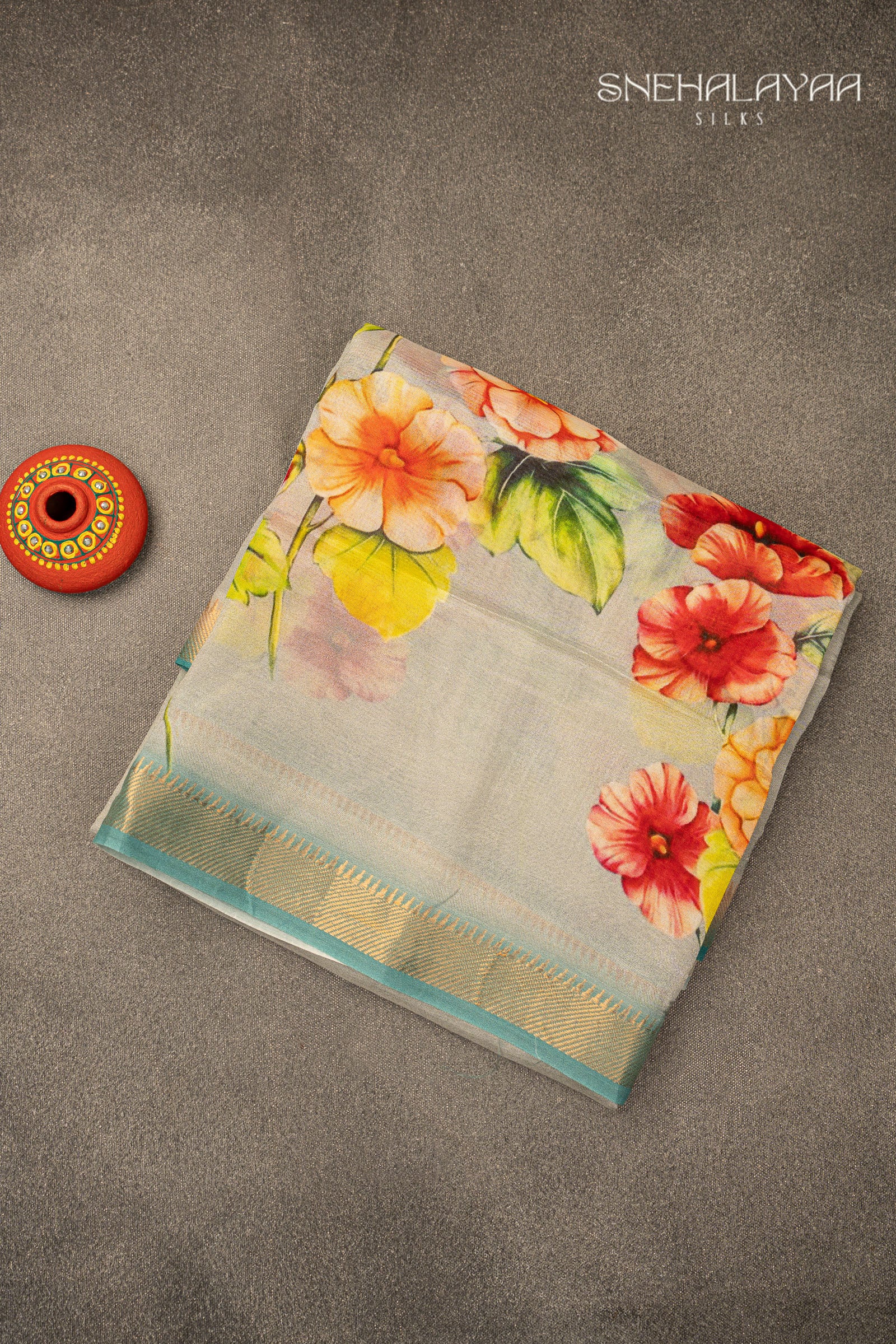 Cloud Grey Mangalgiri Saree