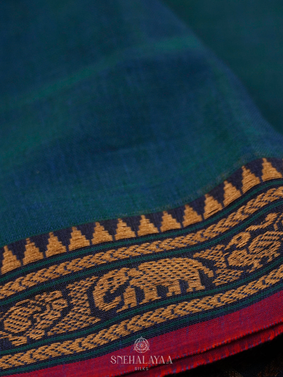 Peacock Blue Narayanpet Cotton Saree without Blouse