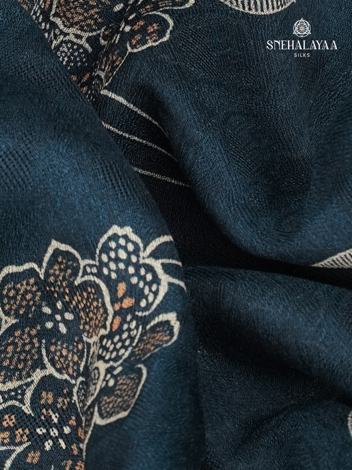 Peacock Blue Printed Matka Saree