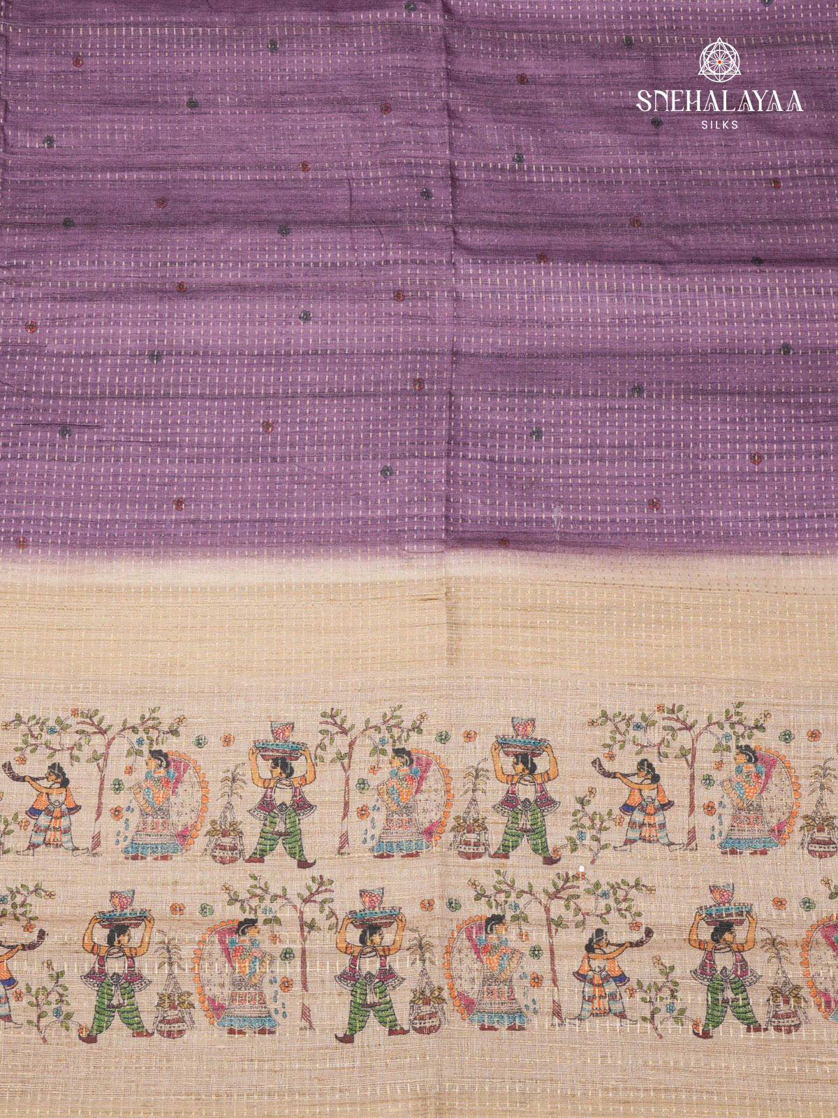 Purple Floral Printed Tussar Saree