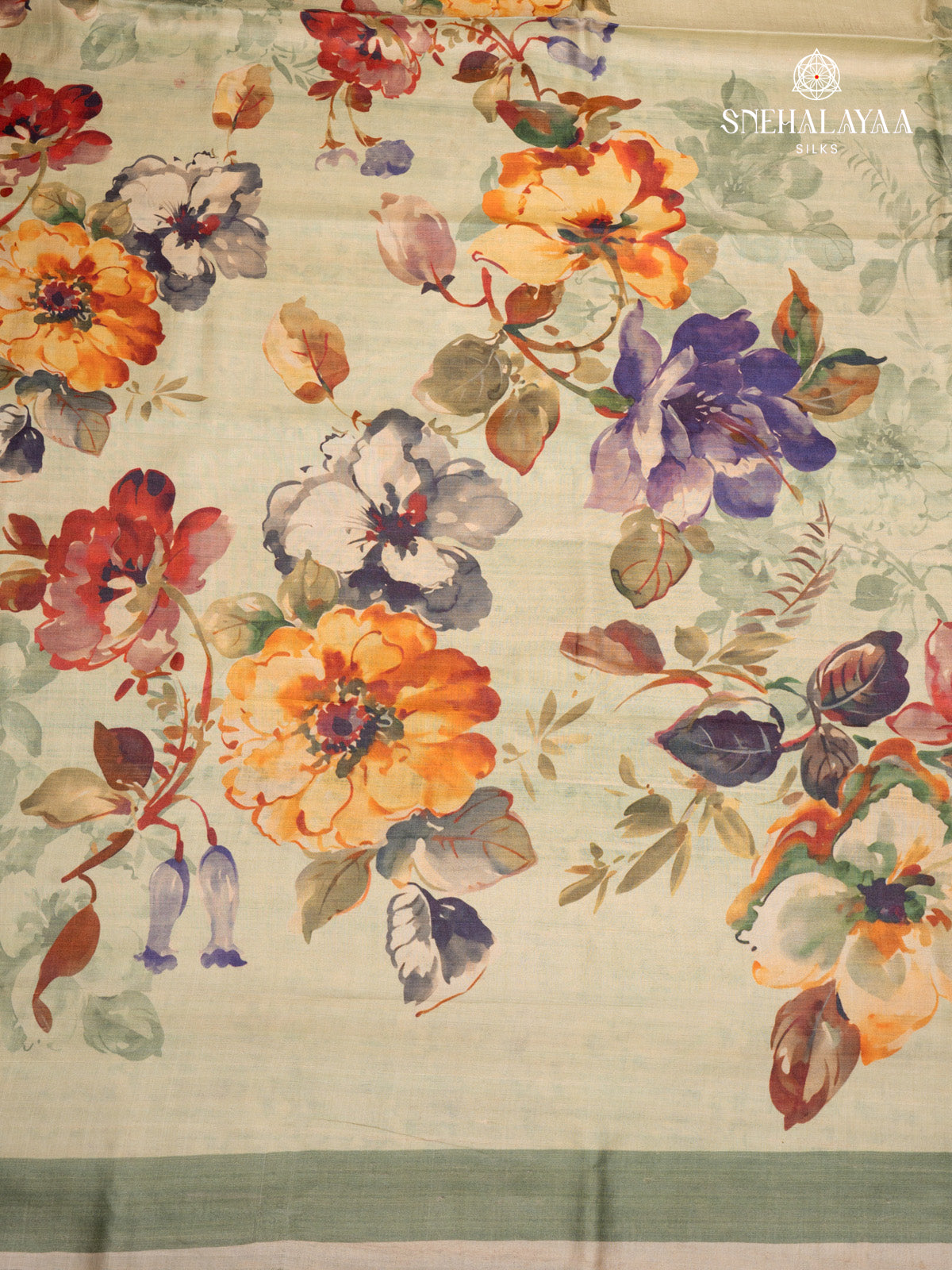 beige Printed Tussar Saree