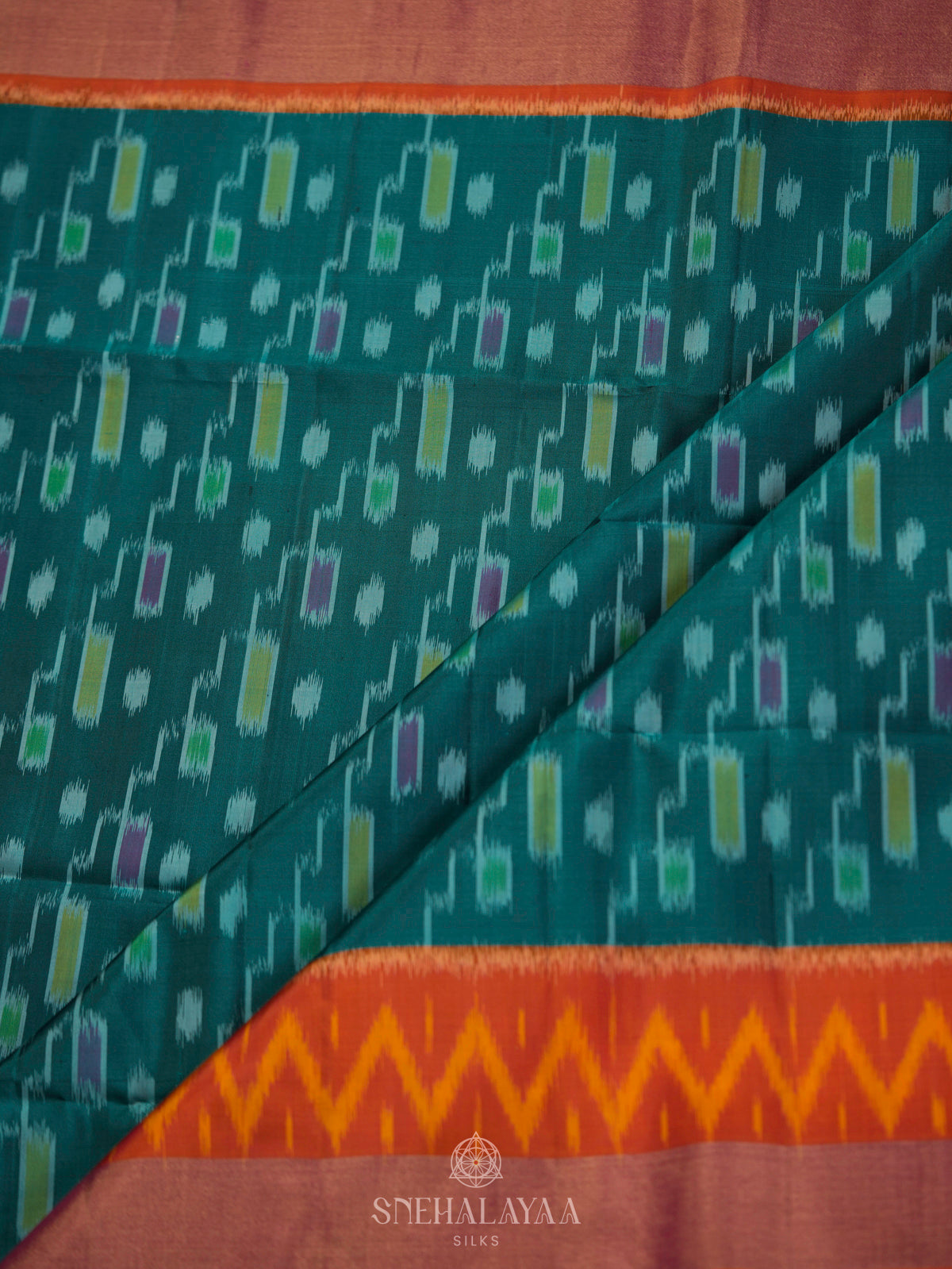 Teal Ikat Soft Silk Saree