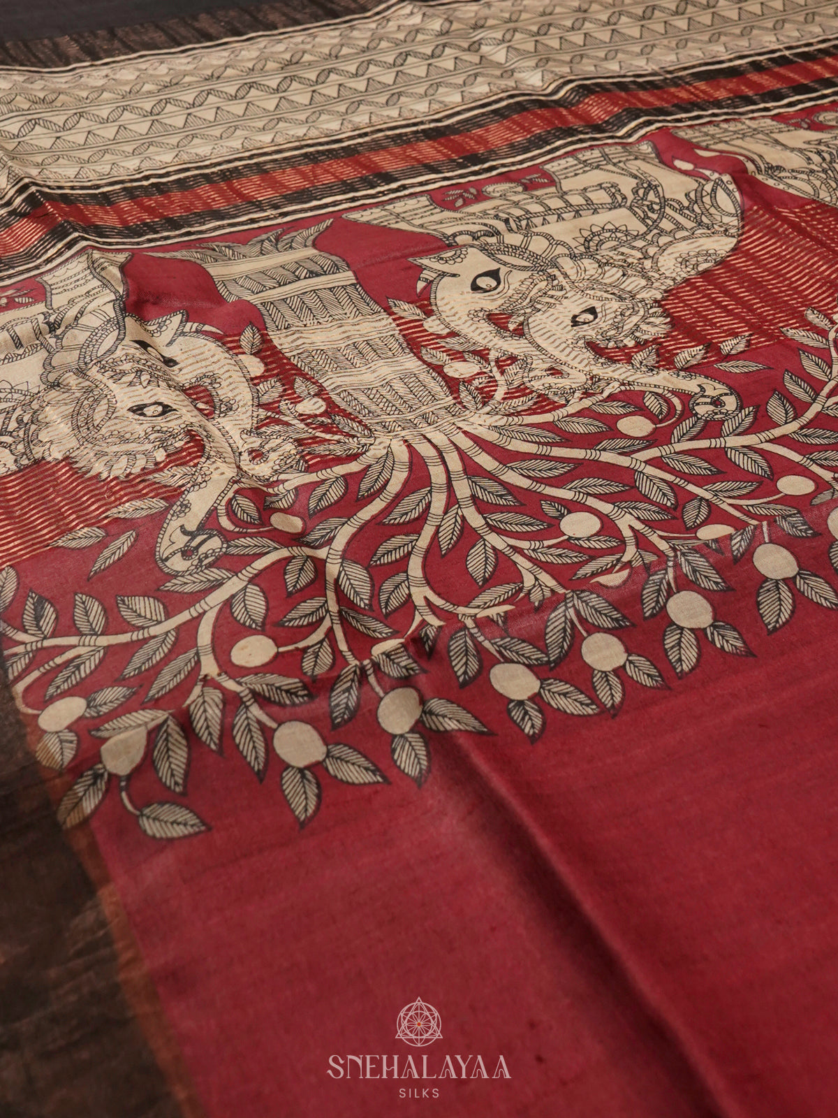 Maroon Tussar Saree