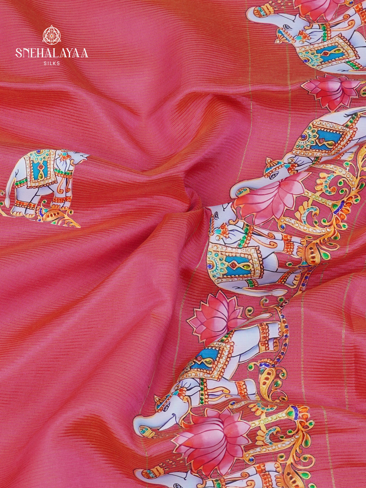 Pink Mangalagiri Silk Cotton Saree with Tanjore Art Print