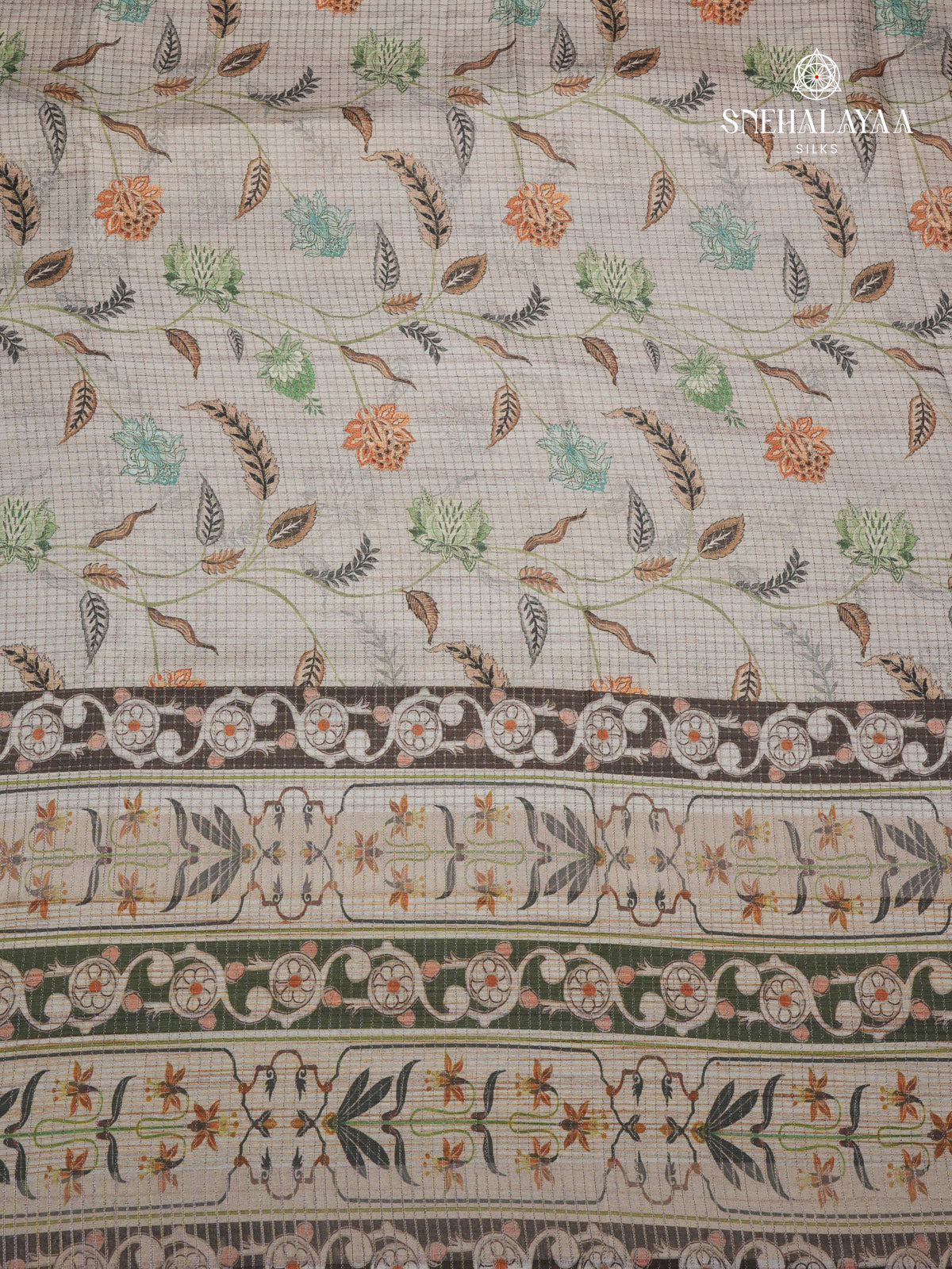 Grey Floral Printed Tussar Saree