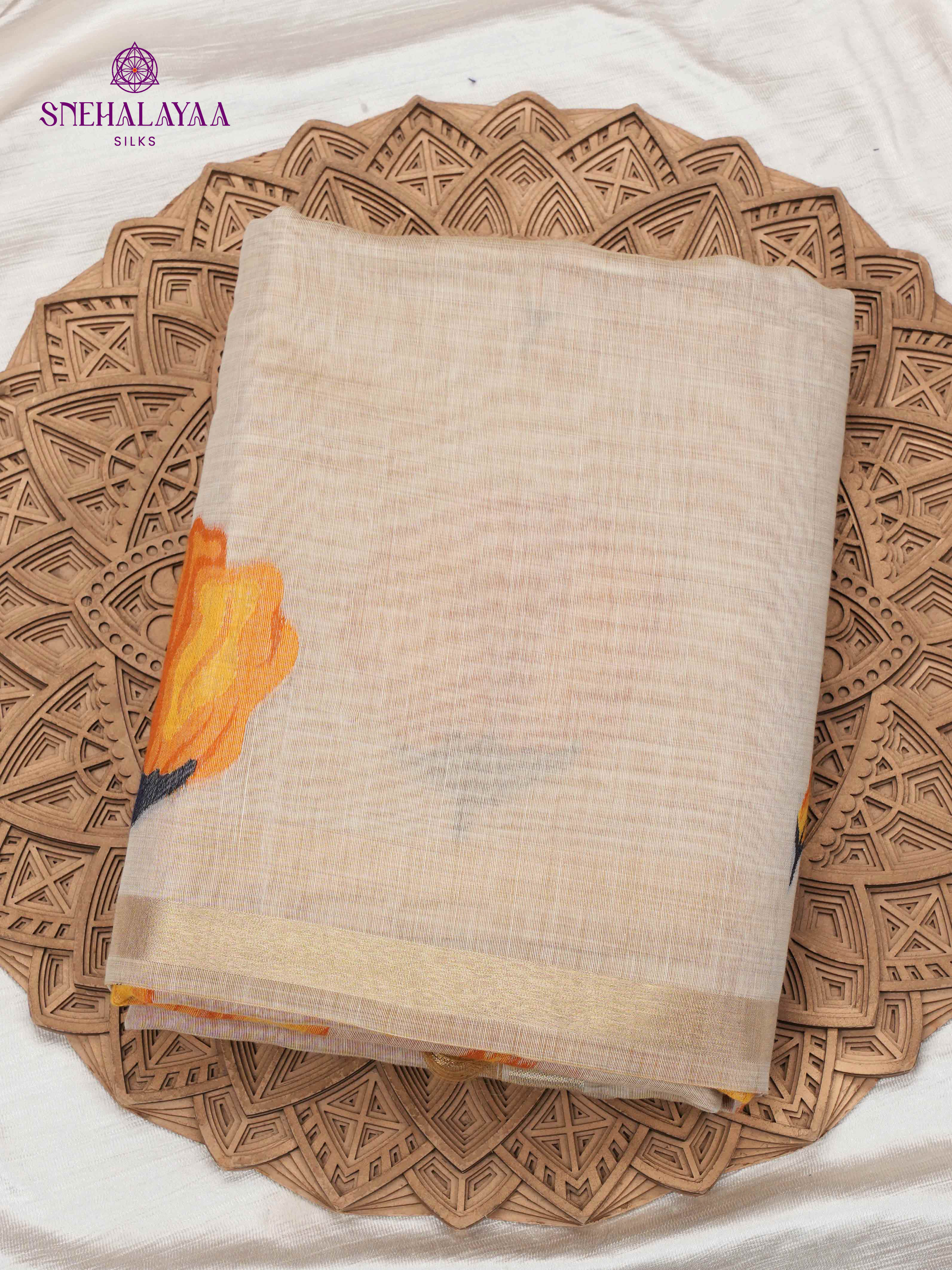 Cream Munga Cotton Saree