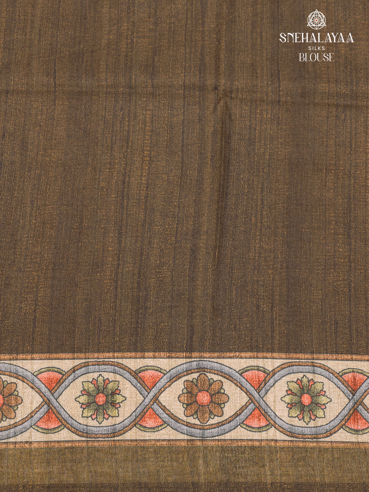 Brown Printed Tussar Saree