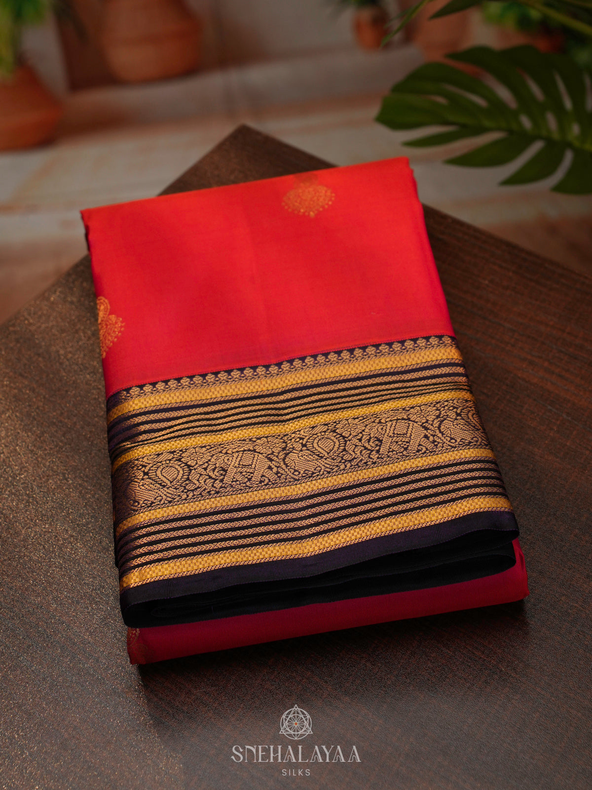 Rust Orange Kanjivaram Silk Saree