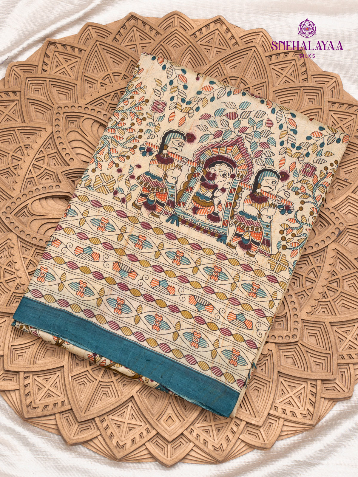 Sandal Printed Tussar Saree