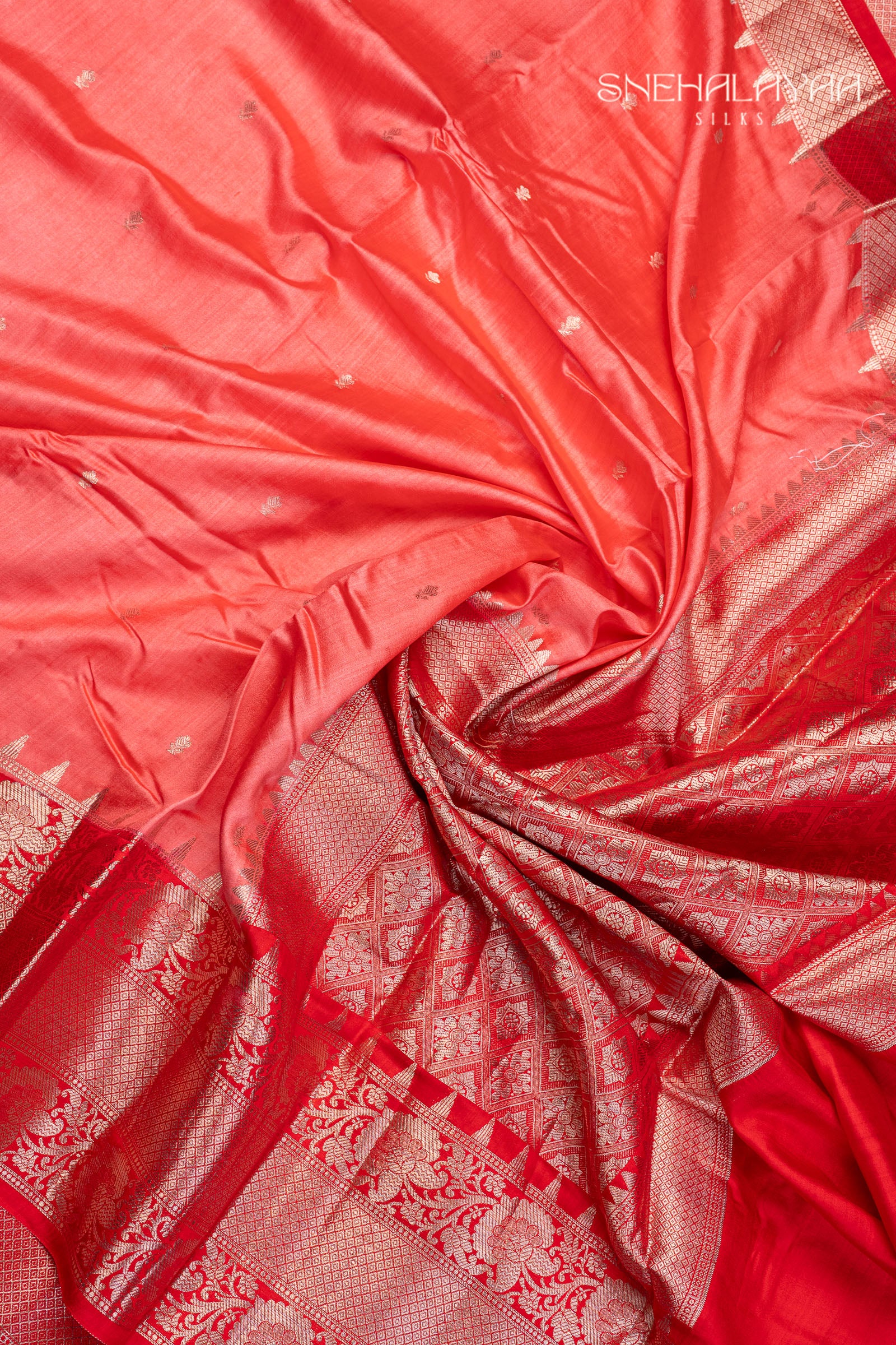 Coral Pink Banaras Dupion Silk Saree