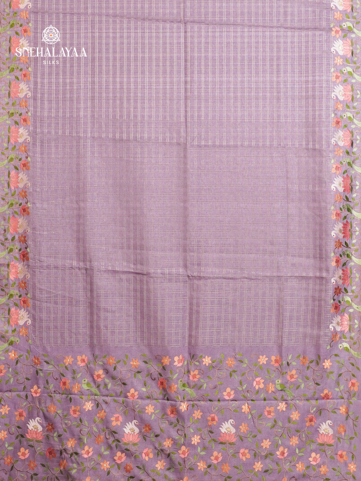 Lilac Munga Tussar Embroidery Saree
