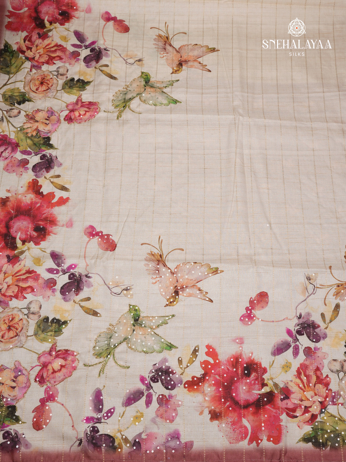 Off White Tussar Embroidery Saree