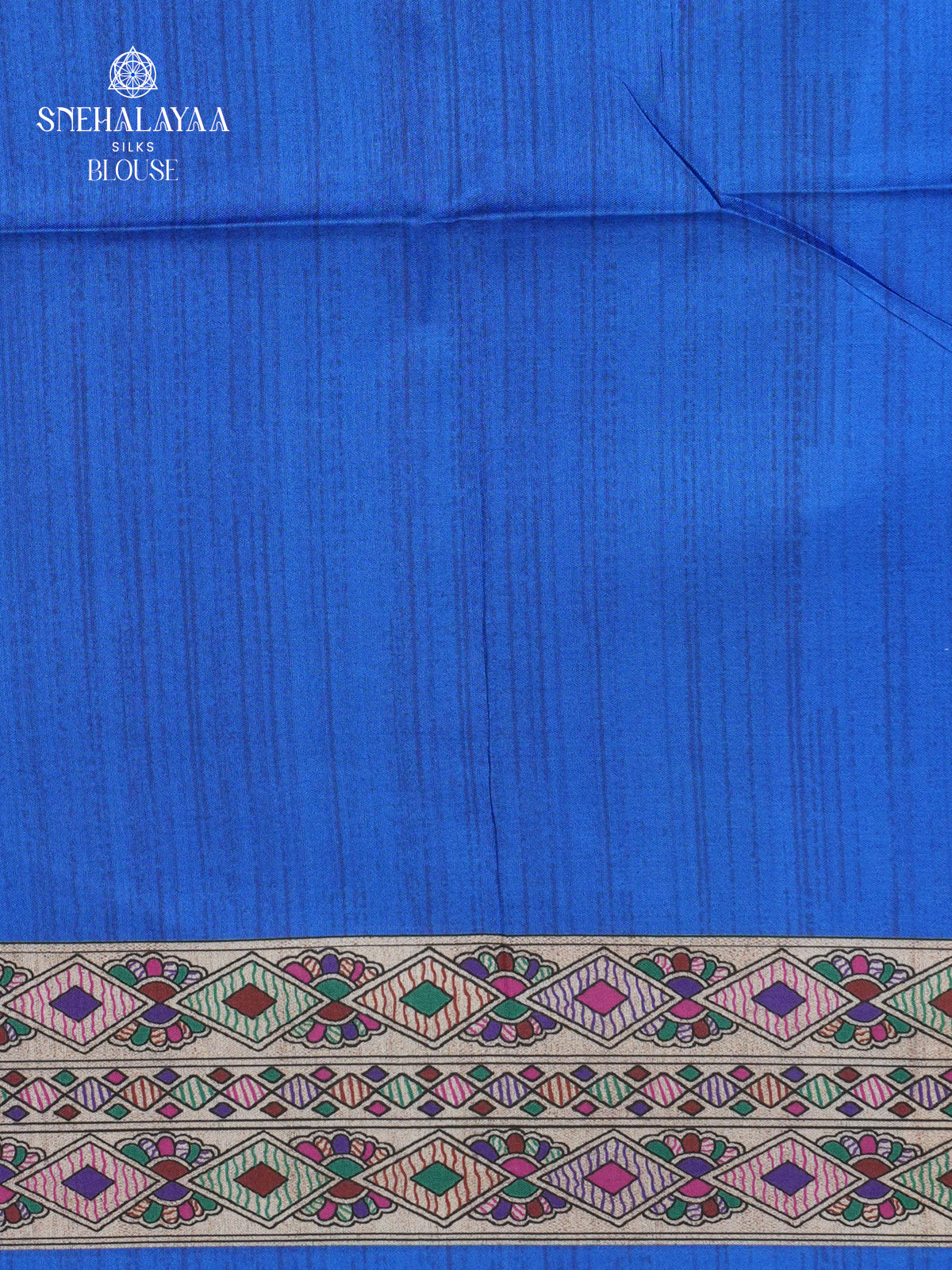 Beige With Blue Border Madhubani Saree
