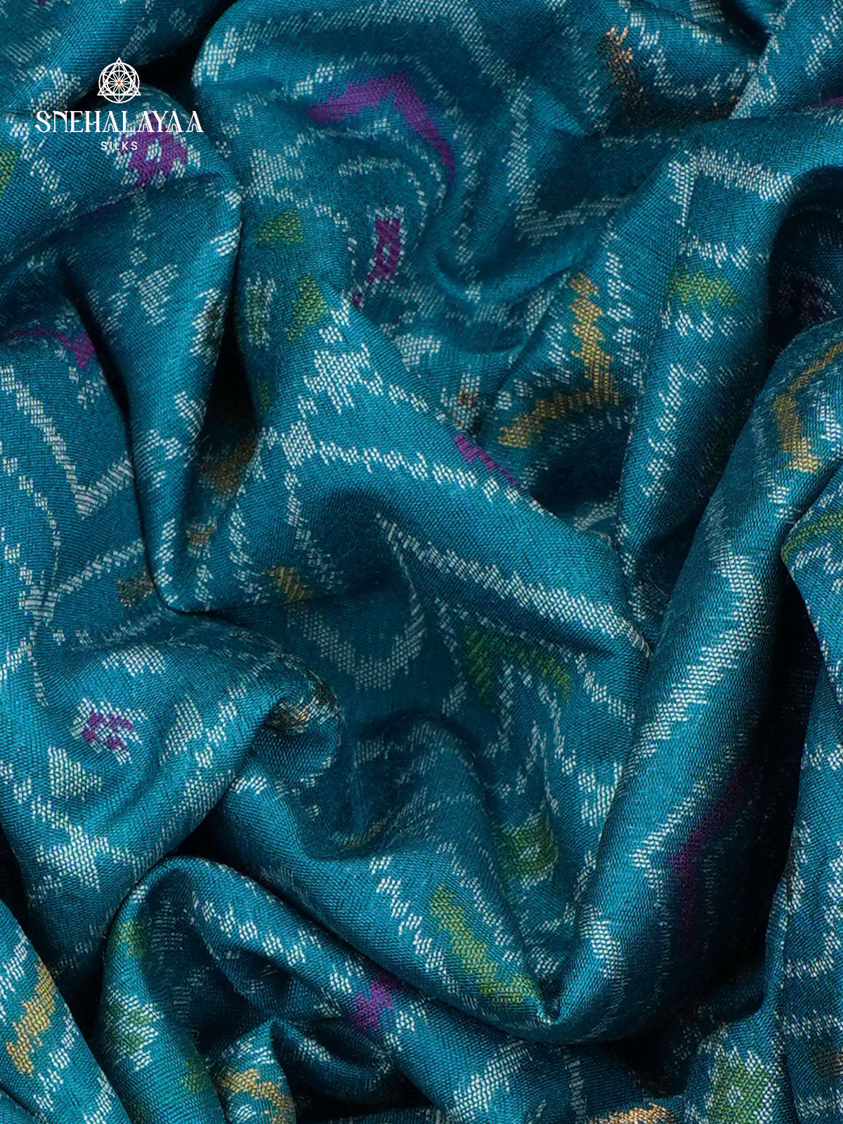 Peacock Blue Ikat Saree