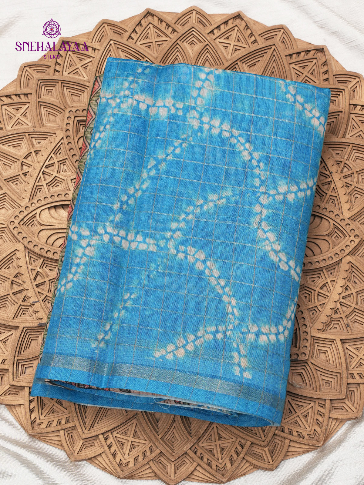 Aqua Blue Madhubani Printed Saree