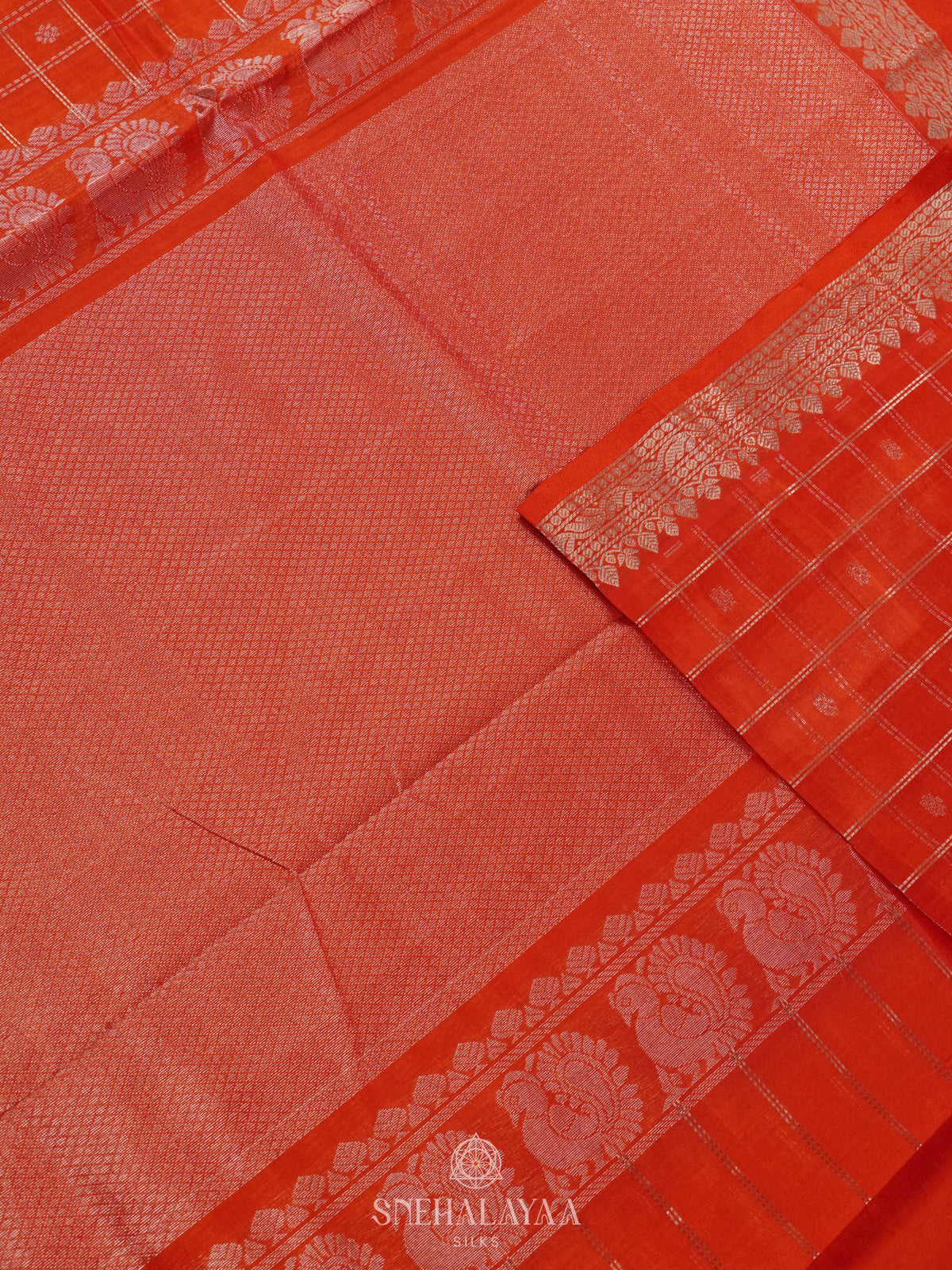 Orange Mangalagiri Kuppadam Silk Cotton Saree