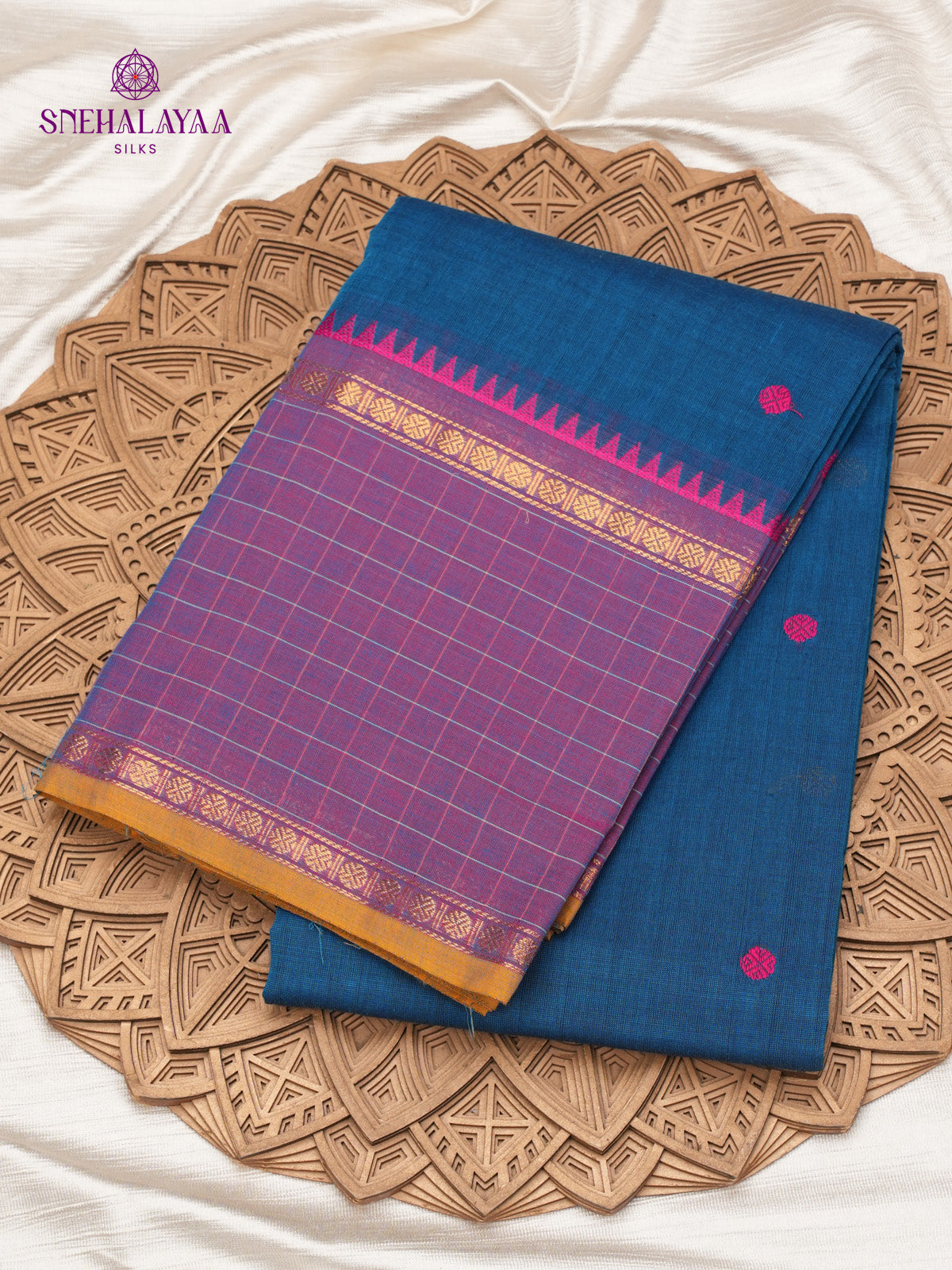 Peacock Blue Chettinad Cotton Saree