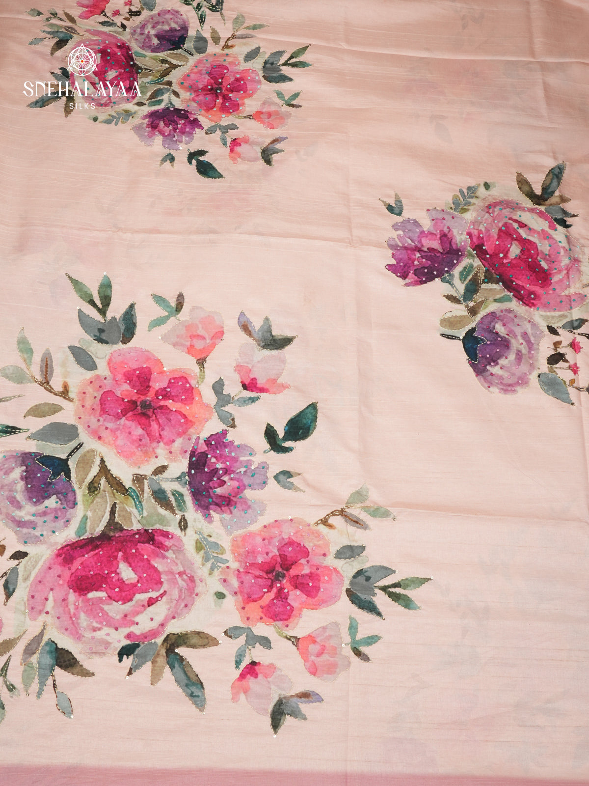 Pale Pink Tussar Embroidery Saree