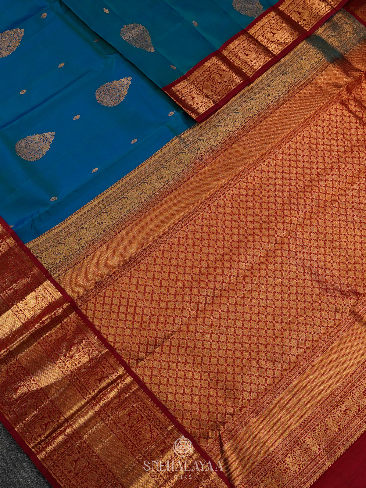Peacock Blue Kanjivaram Silk Saree