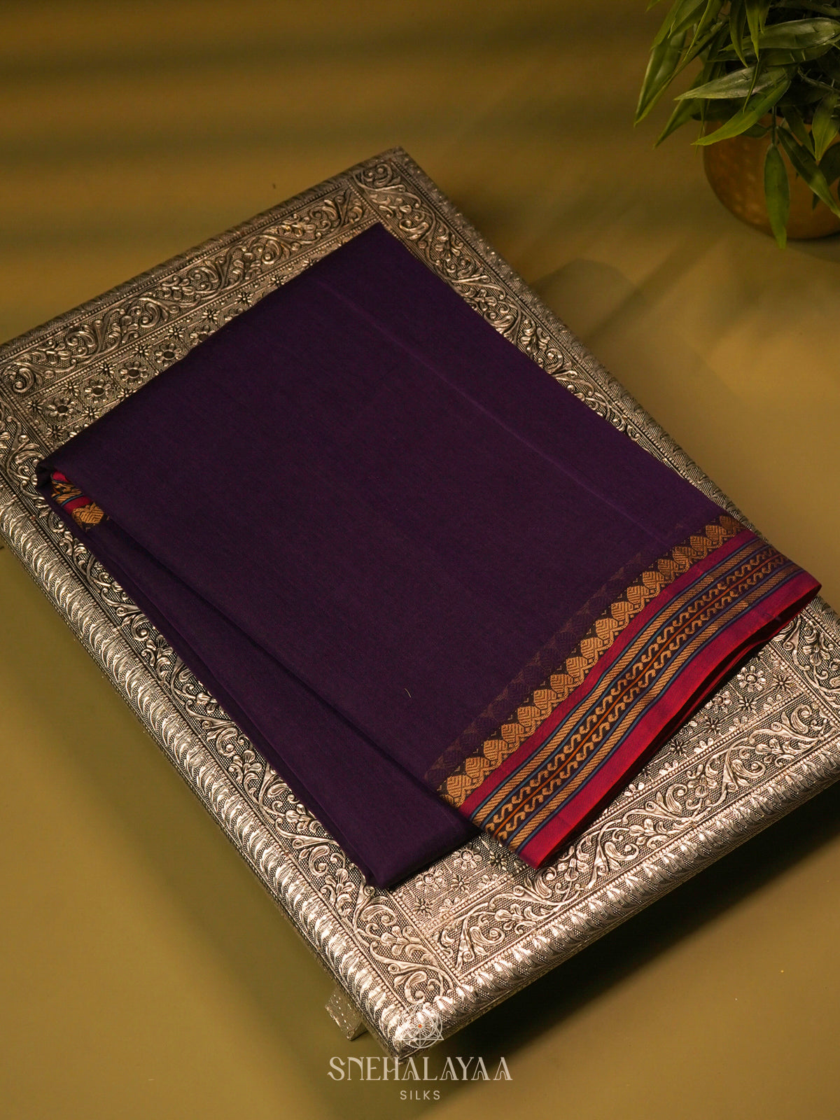 Purple Narayanpet Cotton Saree without Blouse