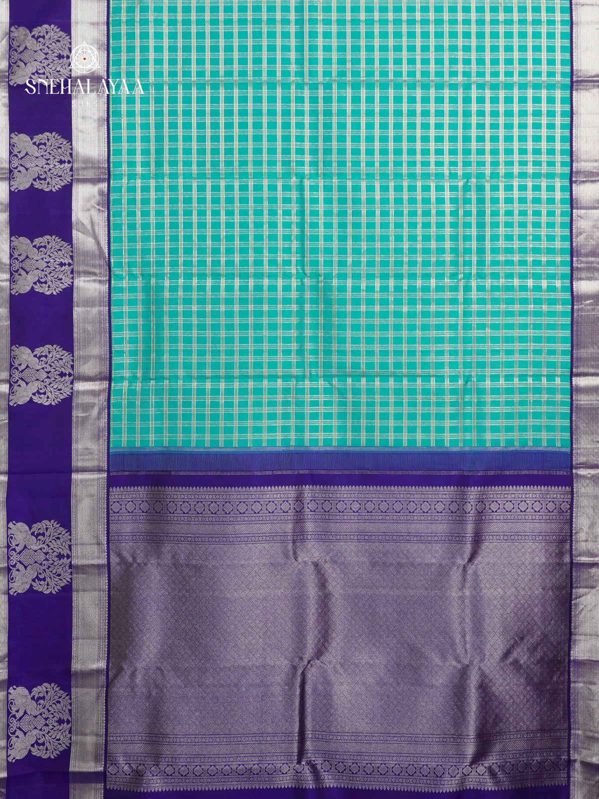Sky Blue Pure Kanchipuram Silk Saree with Royal Blue Zari Border