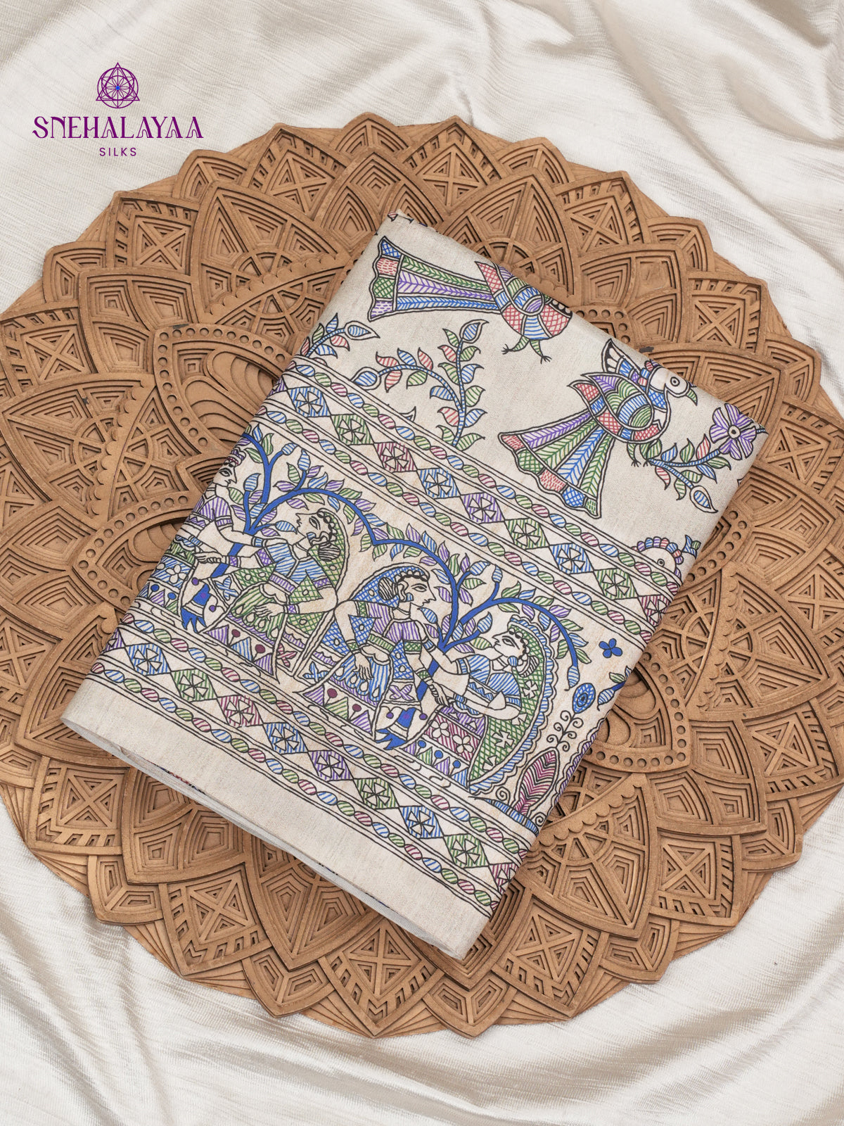 Beige Madhubani Printed Saree