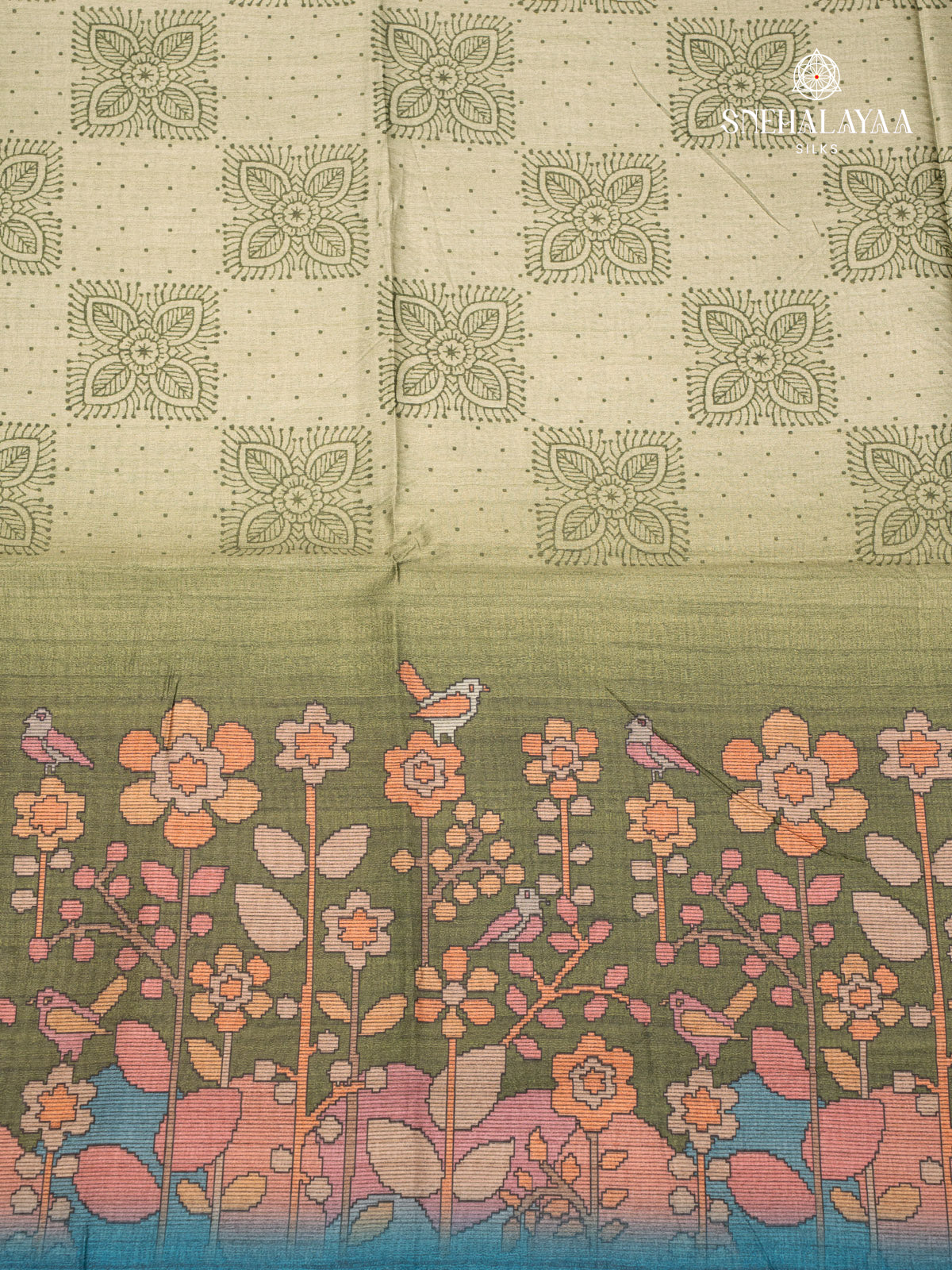 Olive Green Tussar Saree