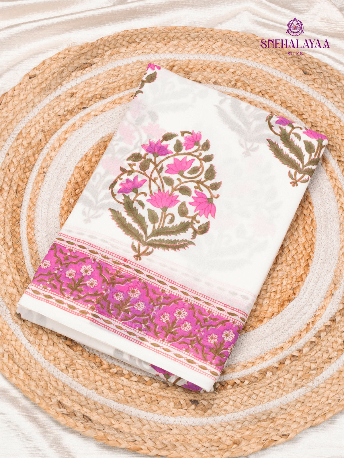 White Jaipur Cotton Saree