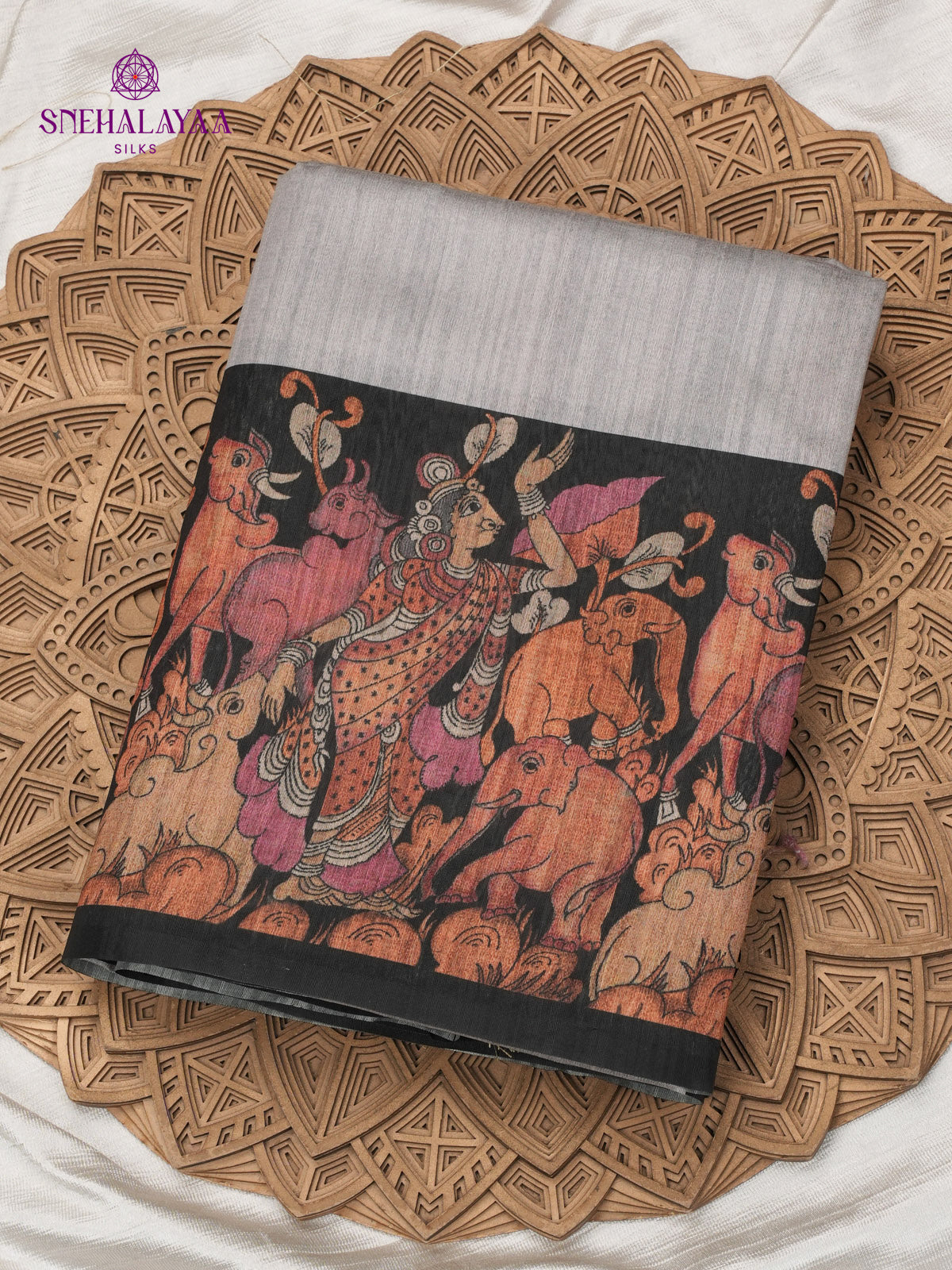 Grey Kalamkari Tussar Saree