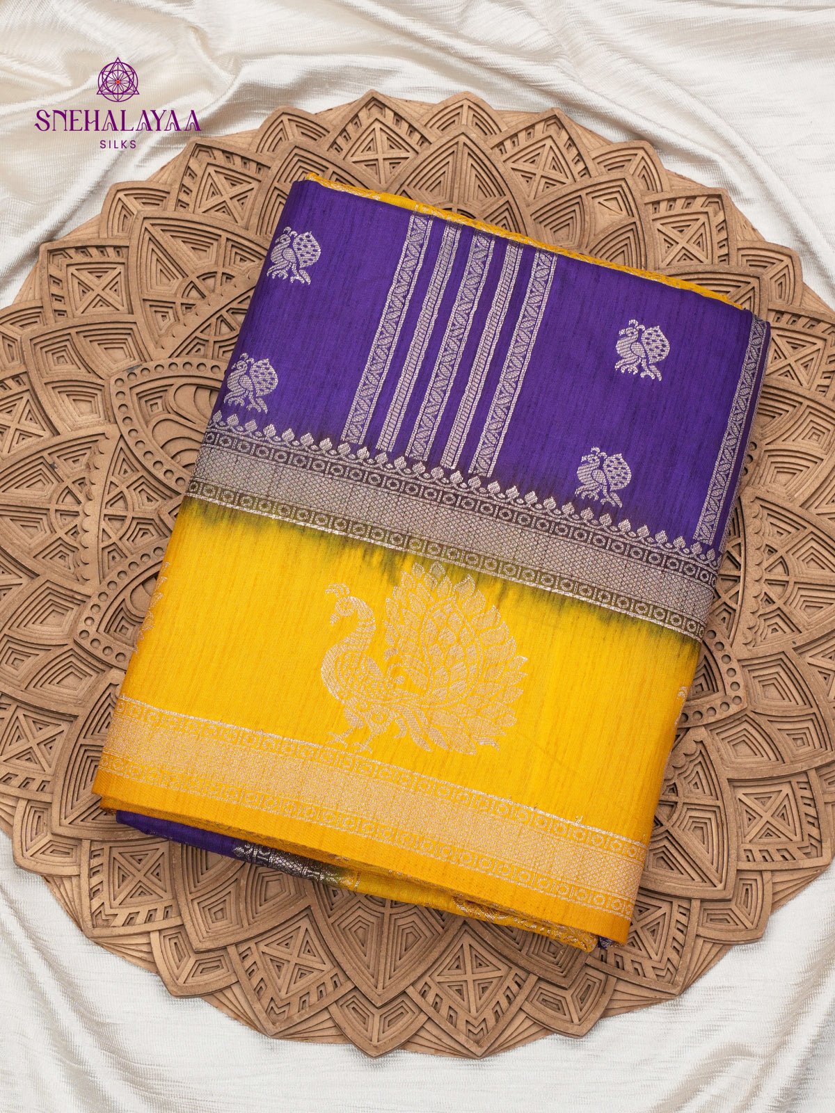 Navy Blue Banaras Dola Silk Saree