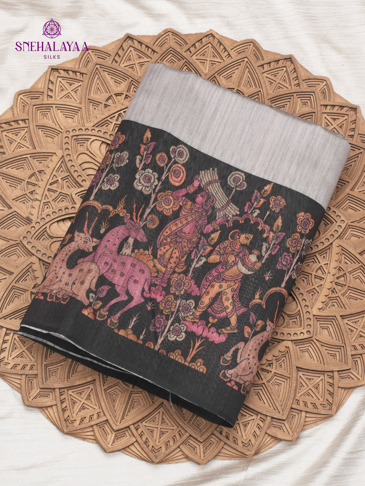 Grey Kalamkari Tussar Saree