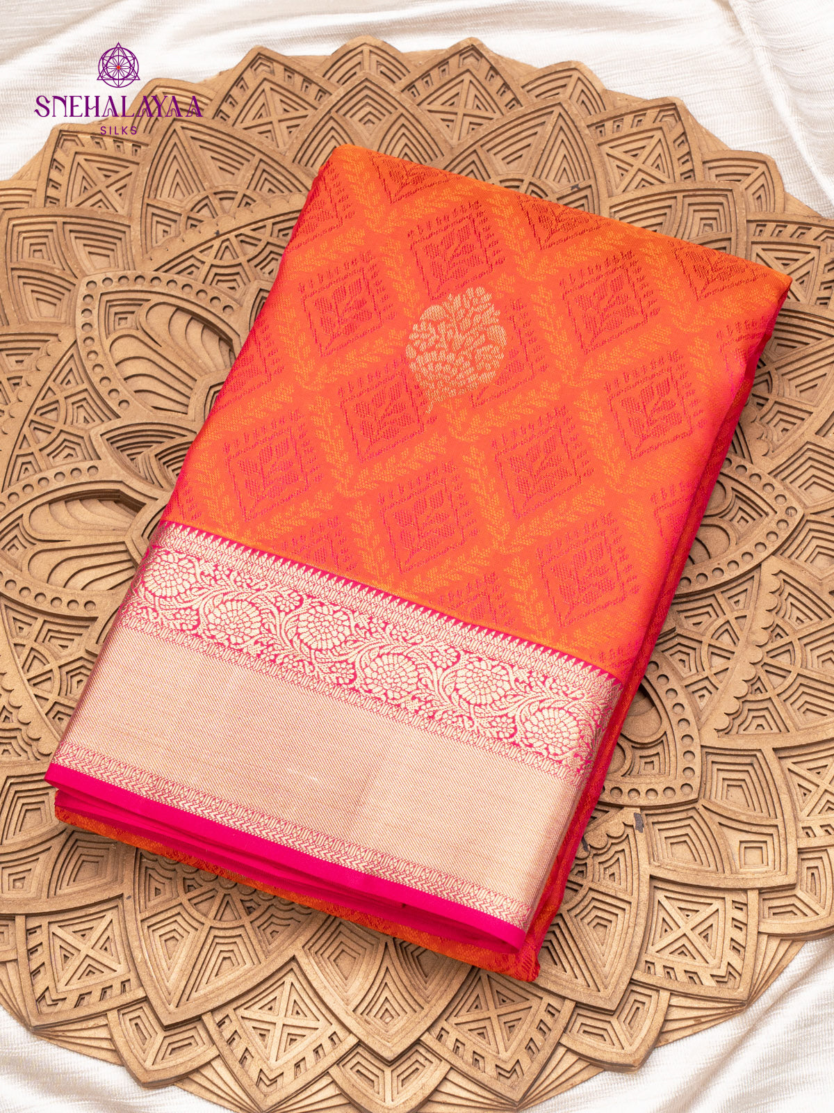 Sunset Orange Kanjivaram Silk Saree