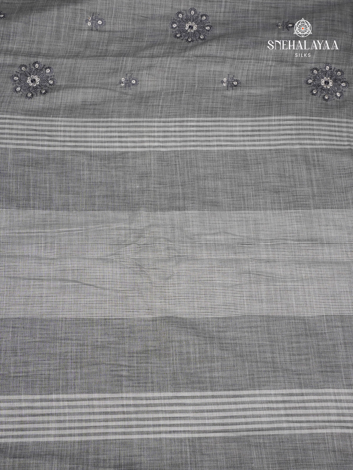 Grey Linen Tissue Embroidery Saree