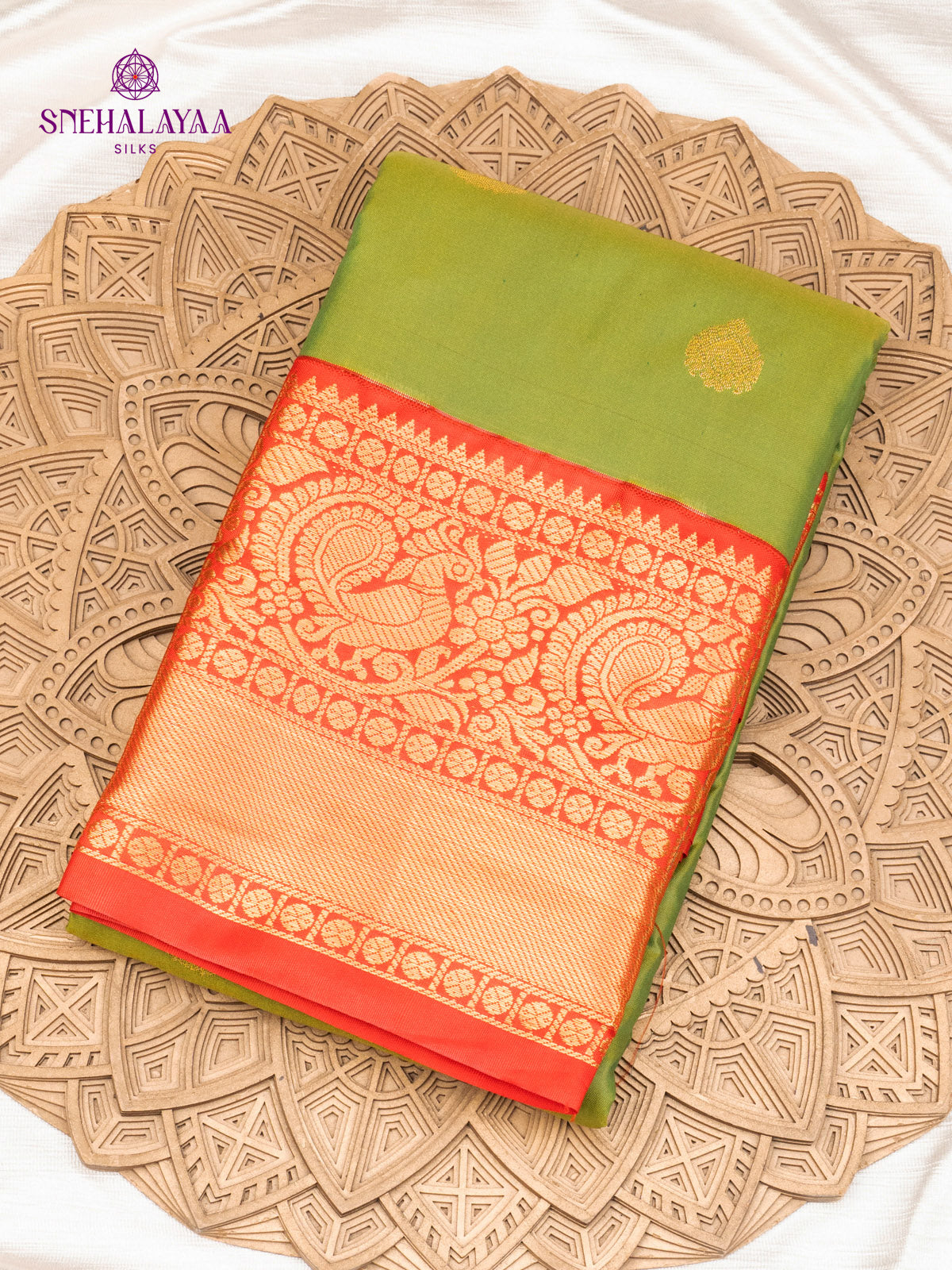 Olive Green Gadwal Silk Saree