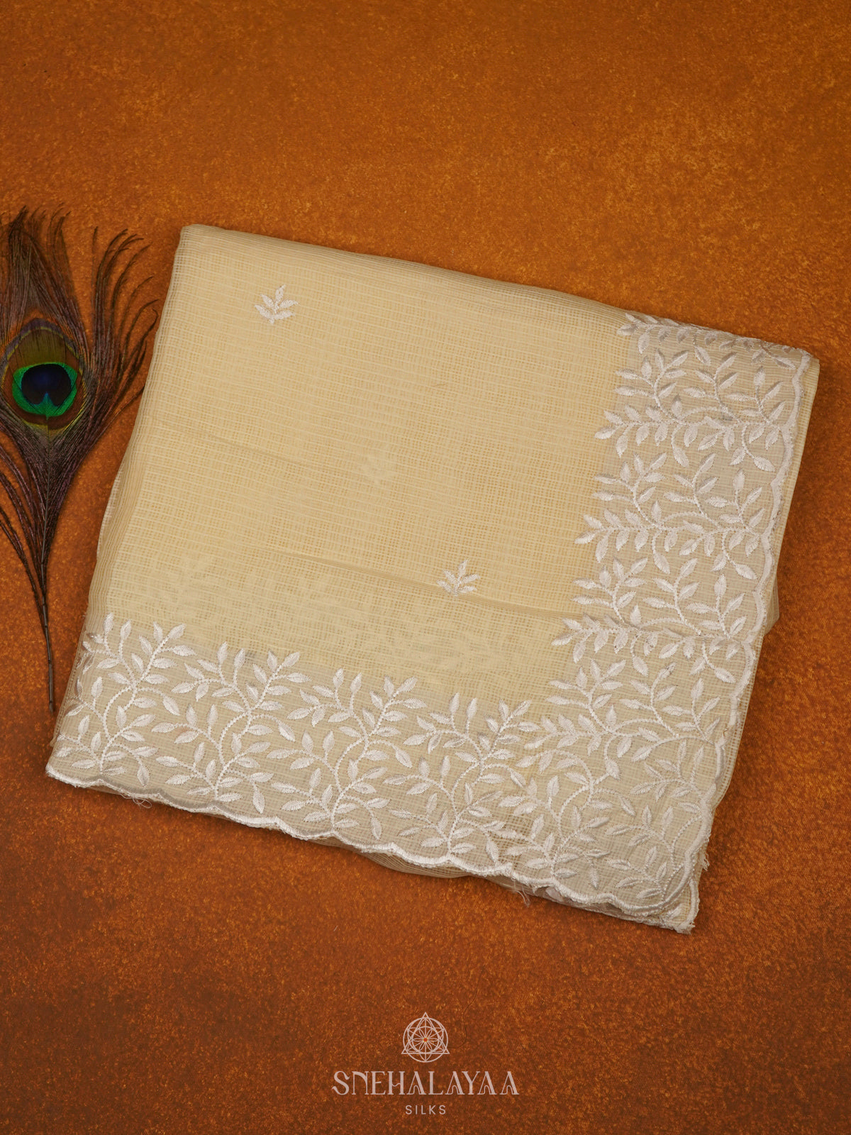 Cream Kota Embroidery Saree