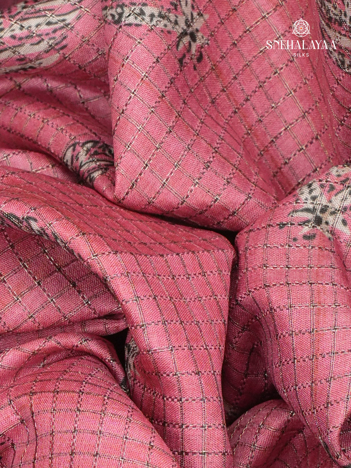 Pink Floral Printed Tussar Saree