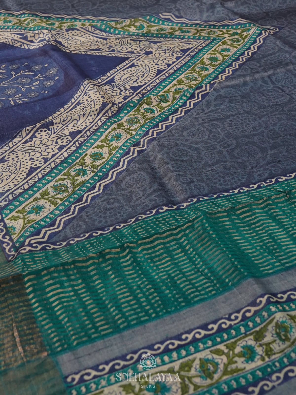 Blue Tussar Saree