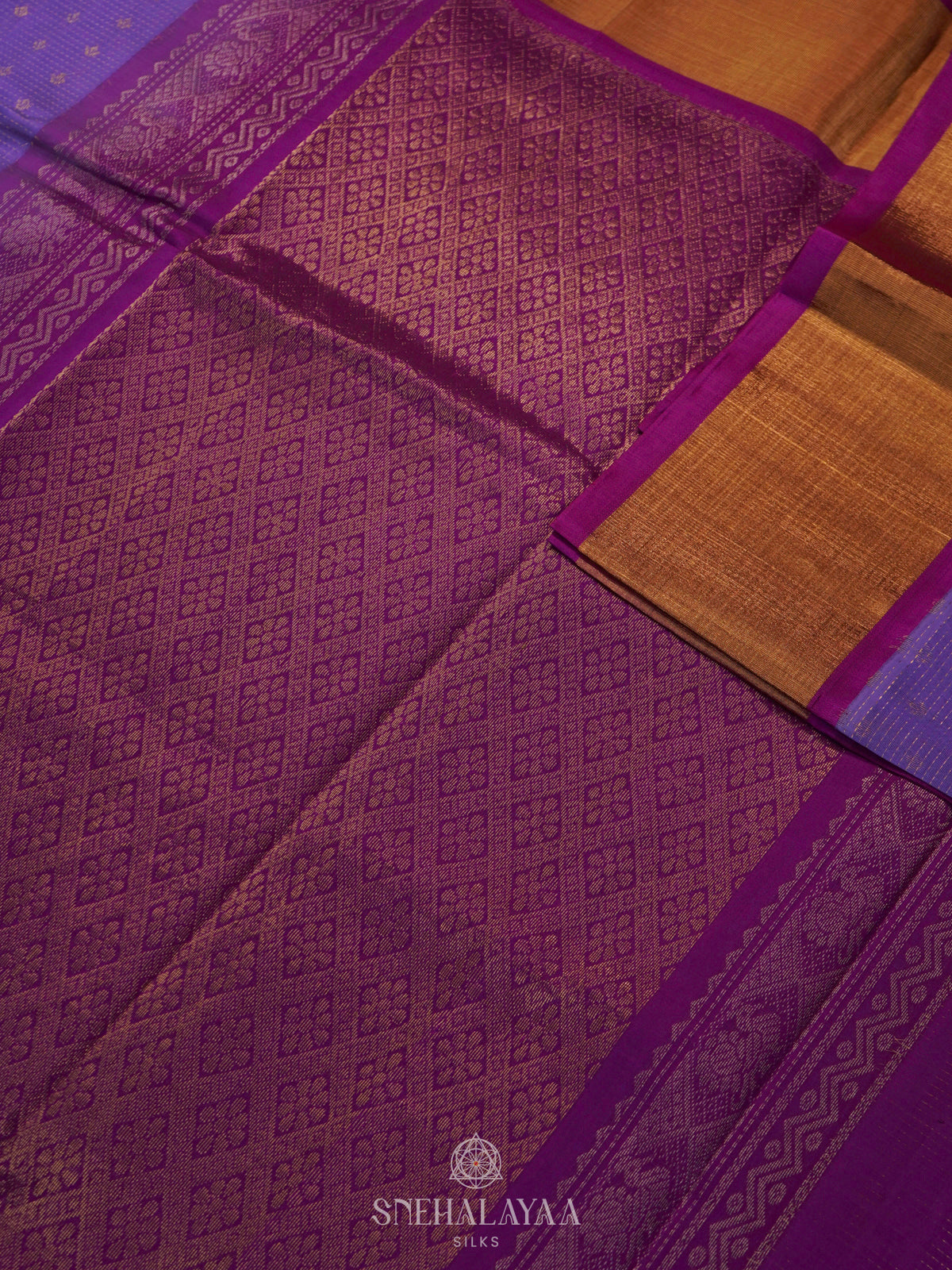 Purple Kuppadam Silk Cotton Saree with Magenta Border