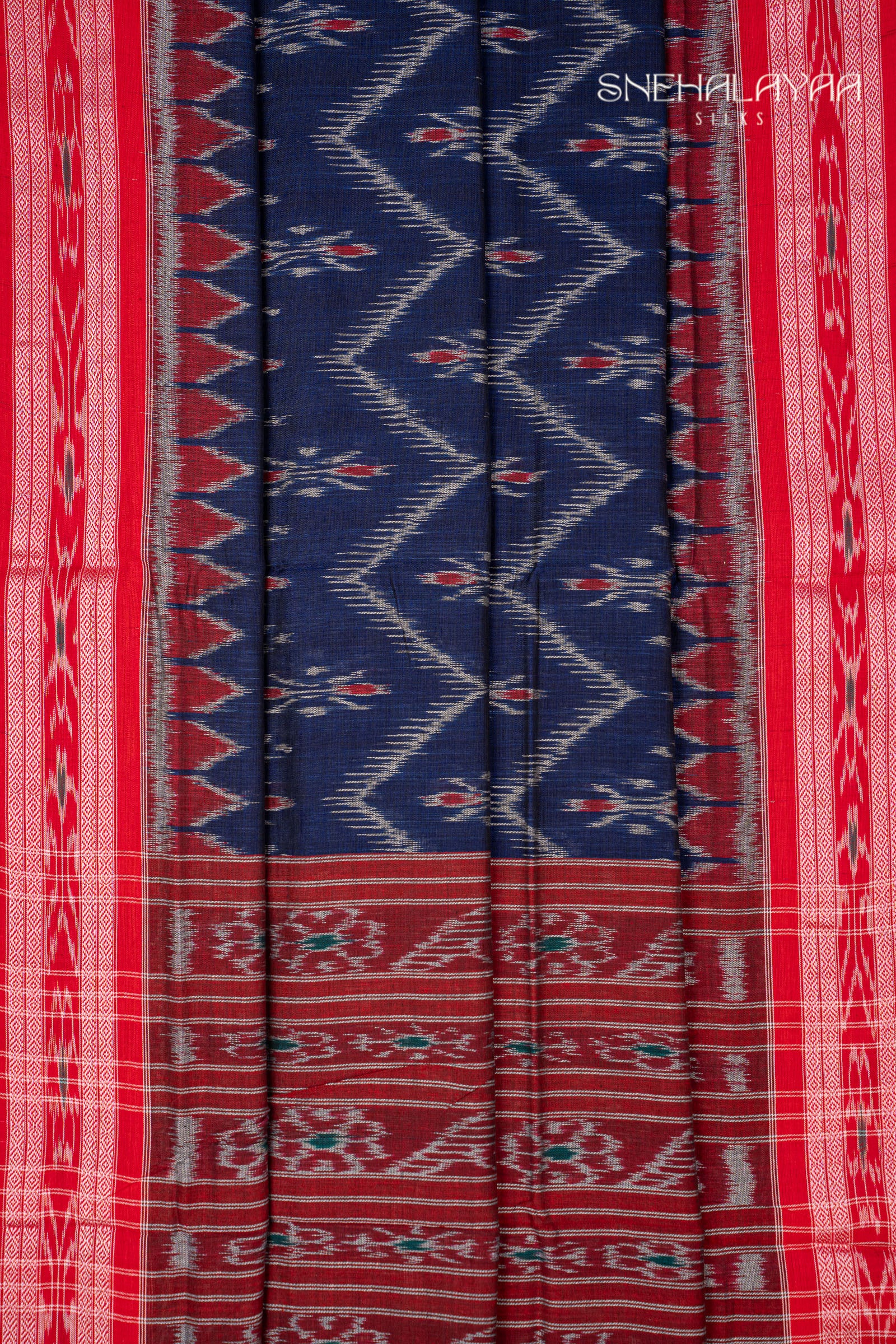 Navy Blue Sambalpuri Cotton Saree