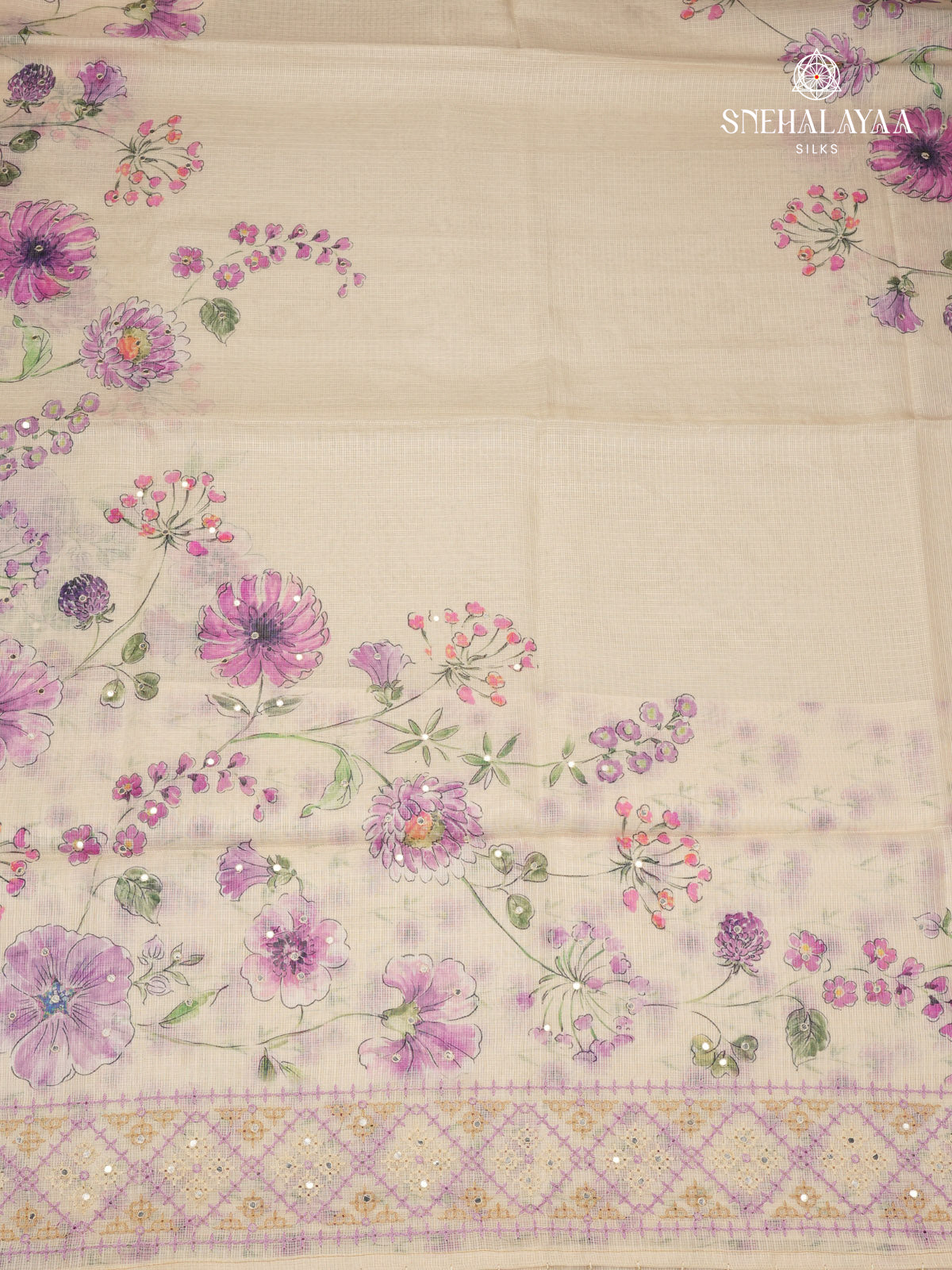 Peach Kota Embroidery Saree