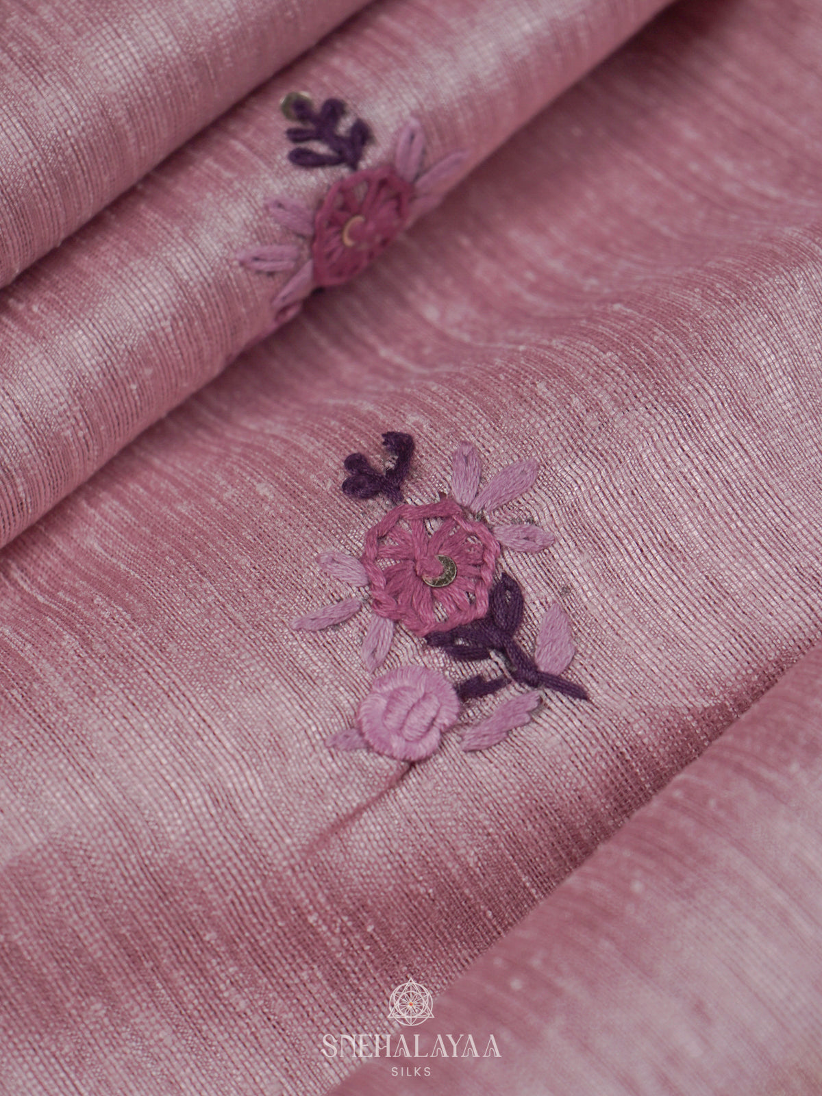 Pink Linen Embroidery Saree
