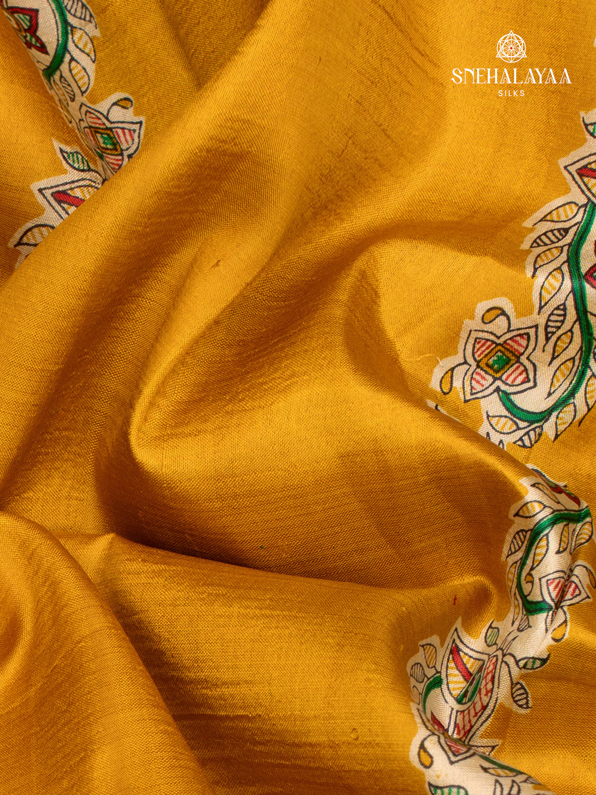 Yellow Printed Tussar Saree