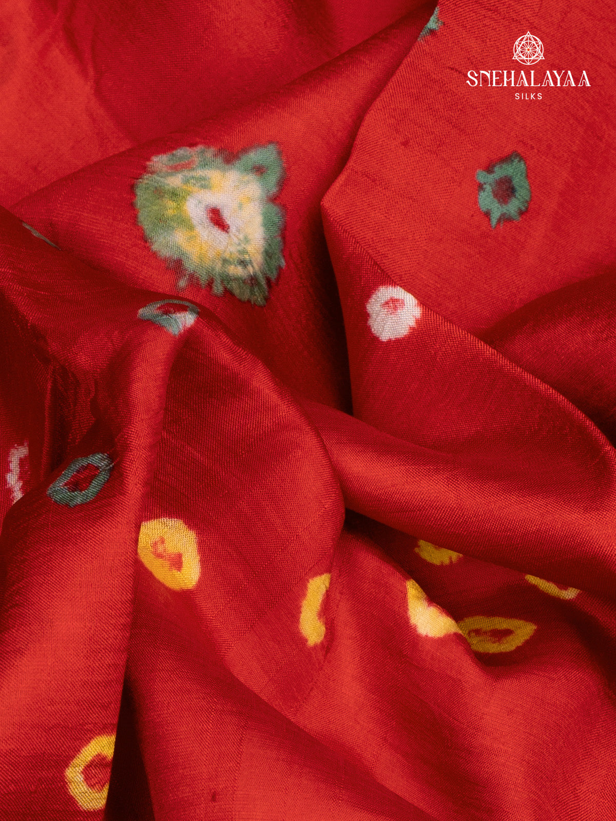 Red Tussar with Bandhini Design Saree